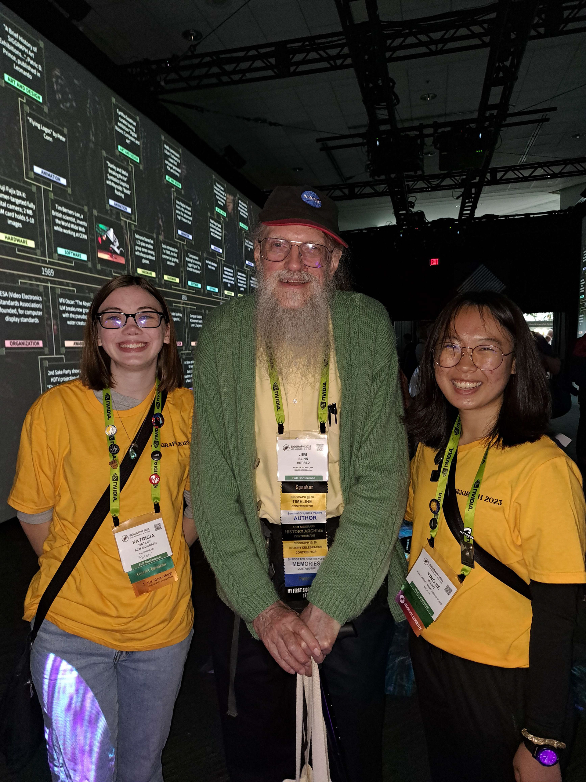Patch Hatley poses next to Jim Blinn at SIGGRAPH 2023.
