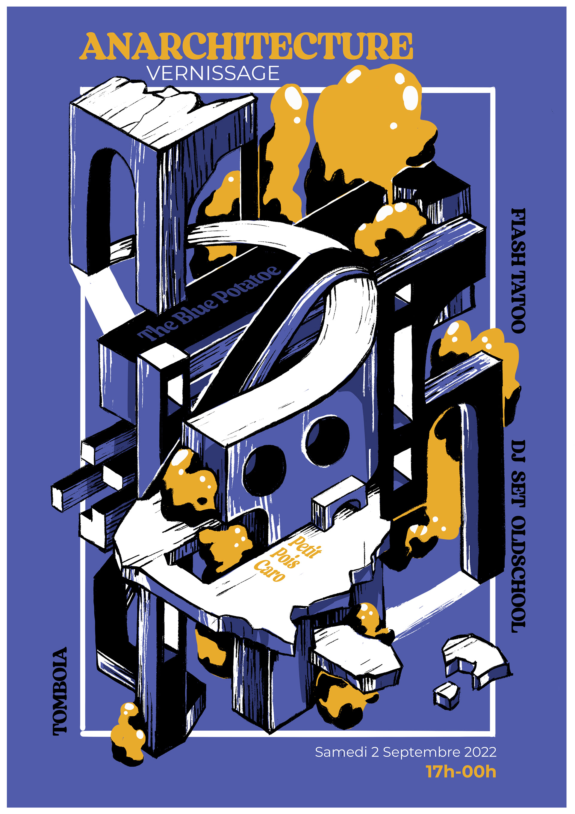 Affiche pour le vernissage de l'expo évènement Anarchitecture (Bleu)