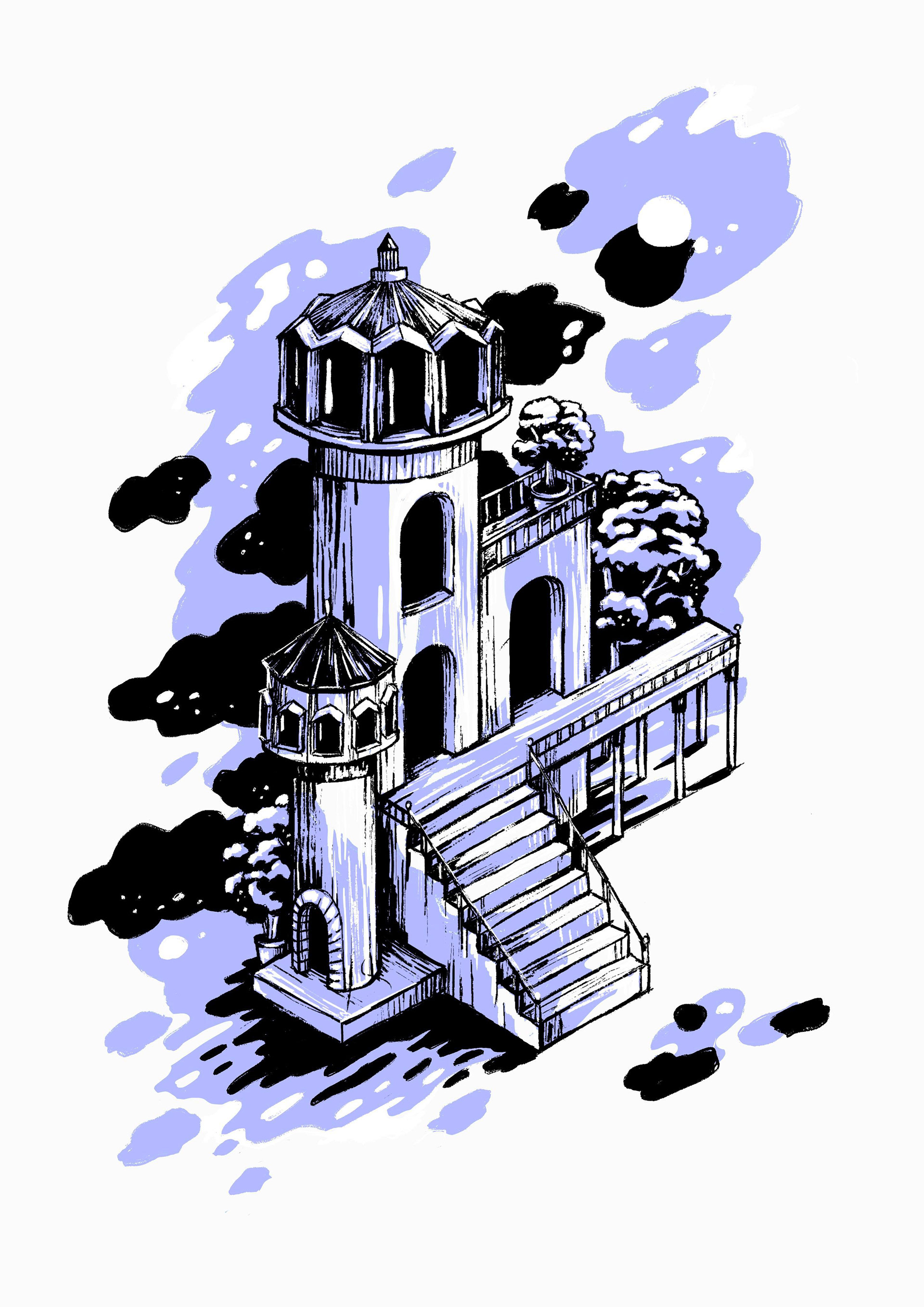 Illustration d'une Citadelle flottante pour l'expo Anarchitecture (Jaune)