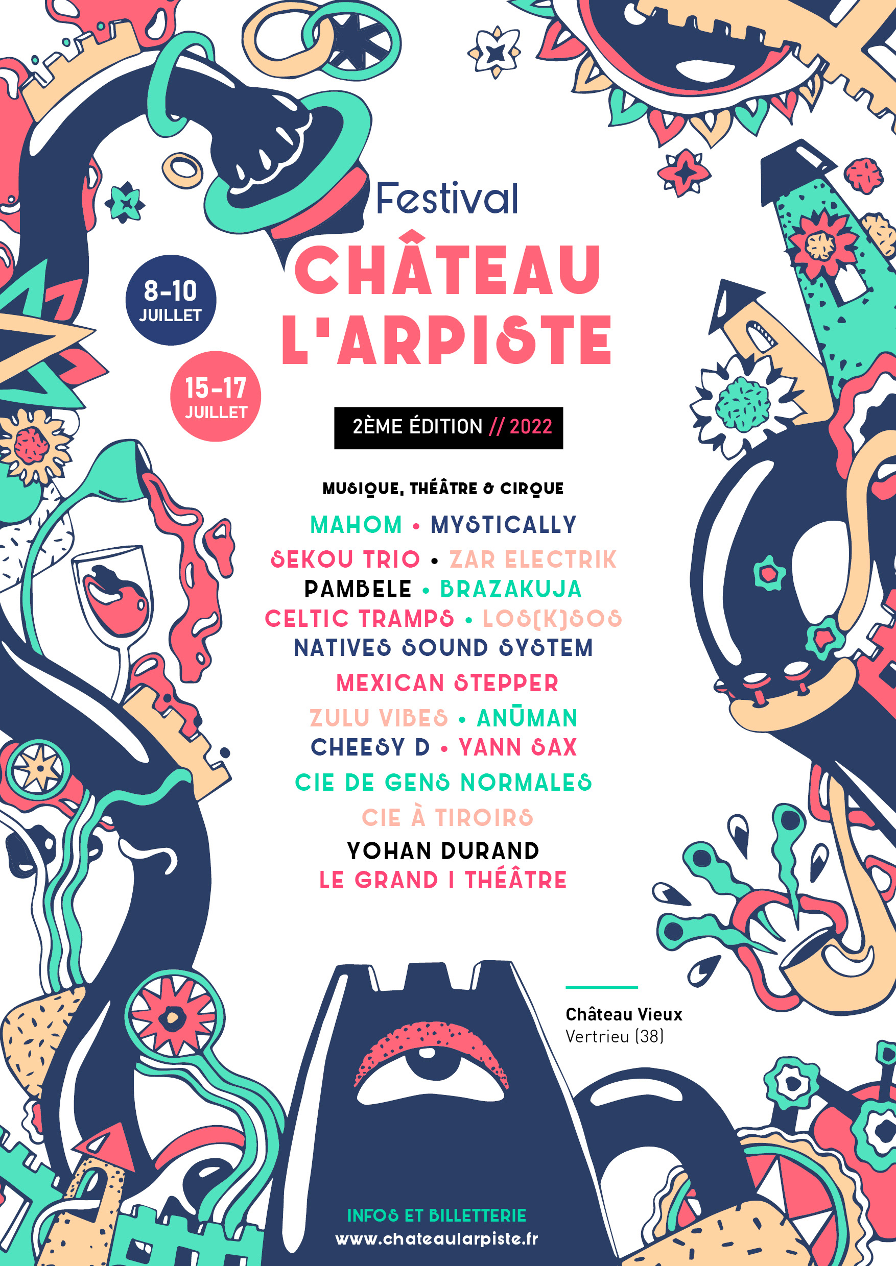 Affiche avec la programmation du Château l'Arpiste 2022