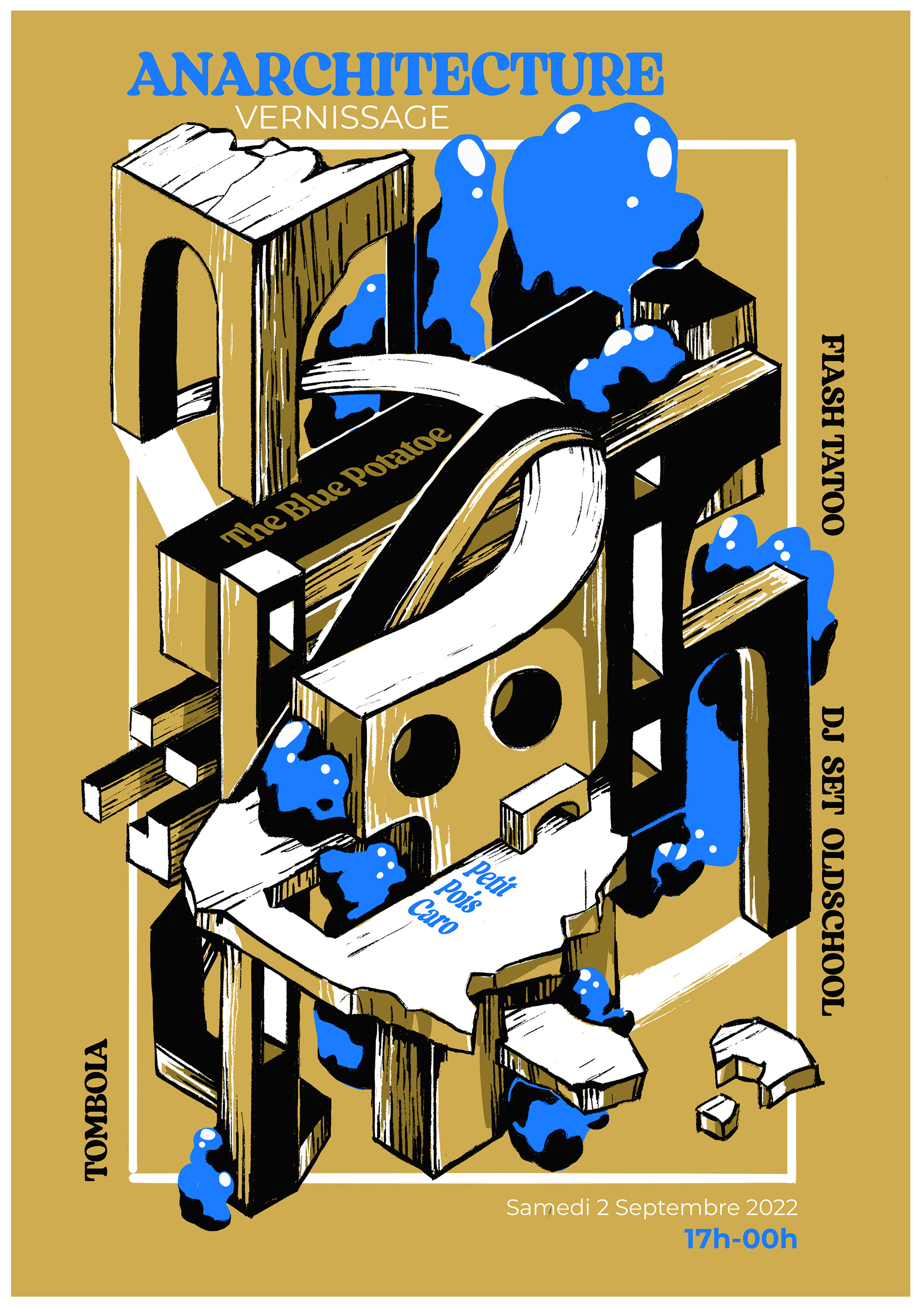 Affiche pour le vernissage de l'expo évènement Anarchitecture (Jaune)