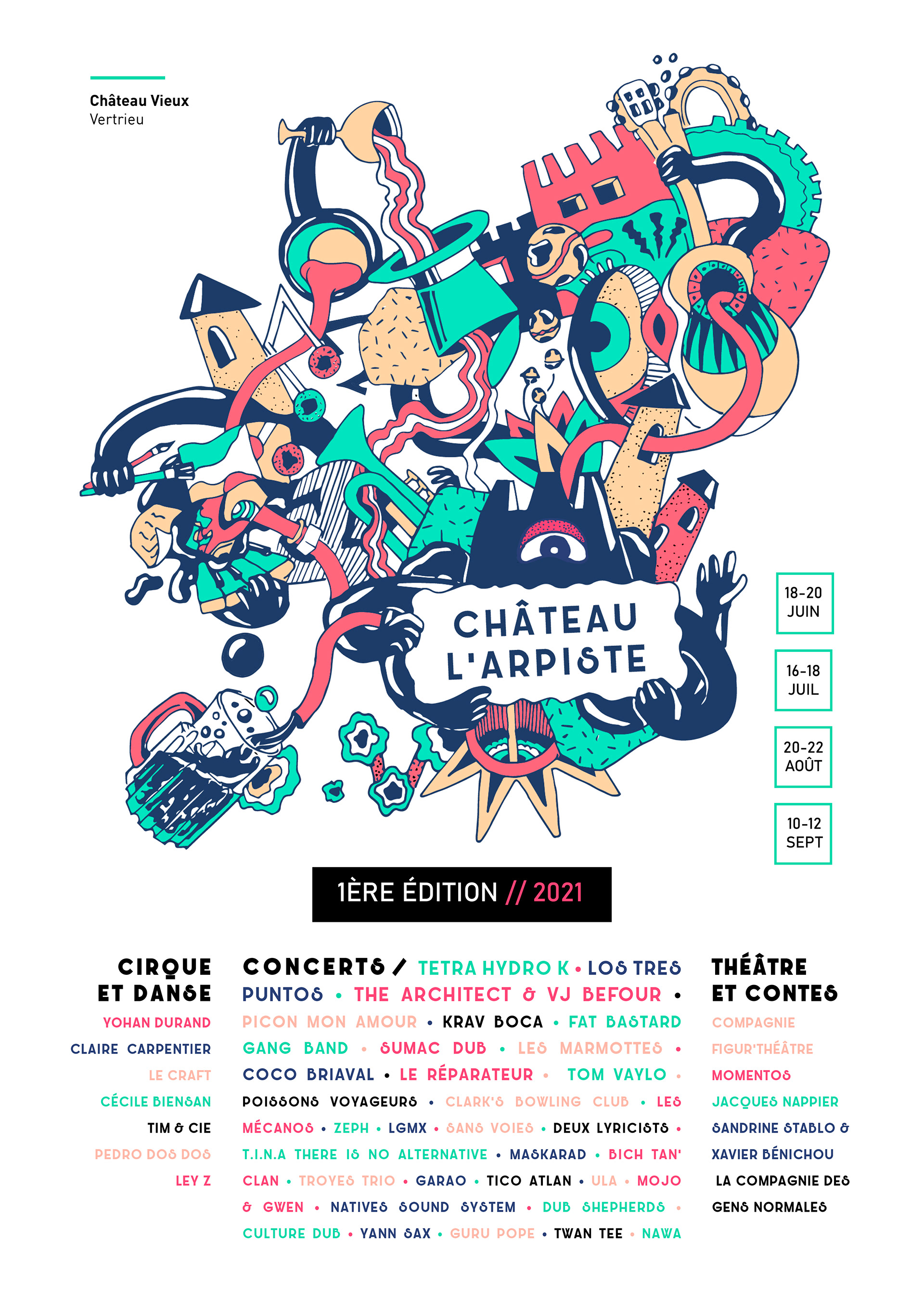 Affiche avec la programmation du Château l'Arpiste 2021