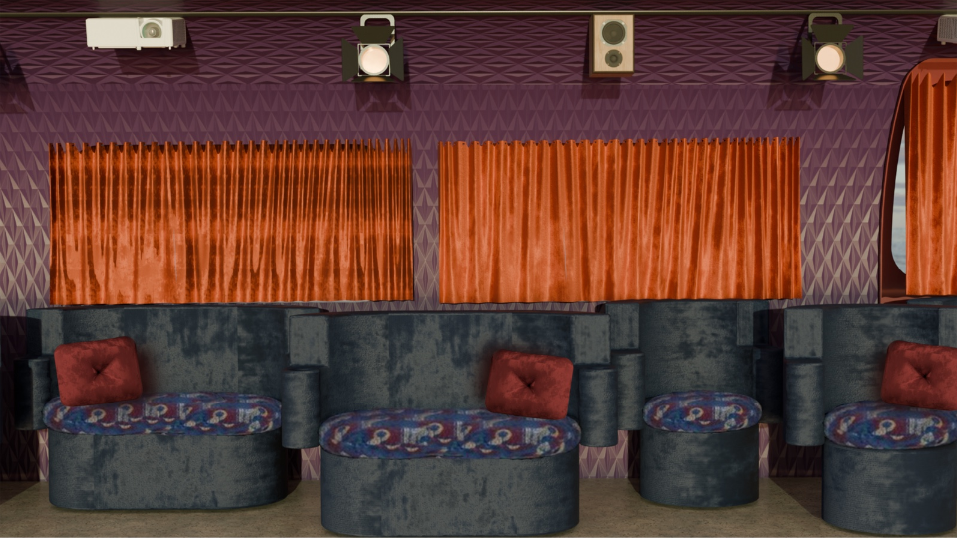 Visualisation of cinema space: Side cluster love seats
