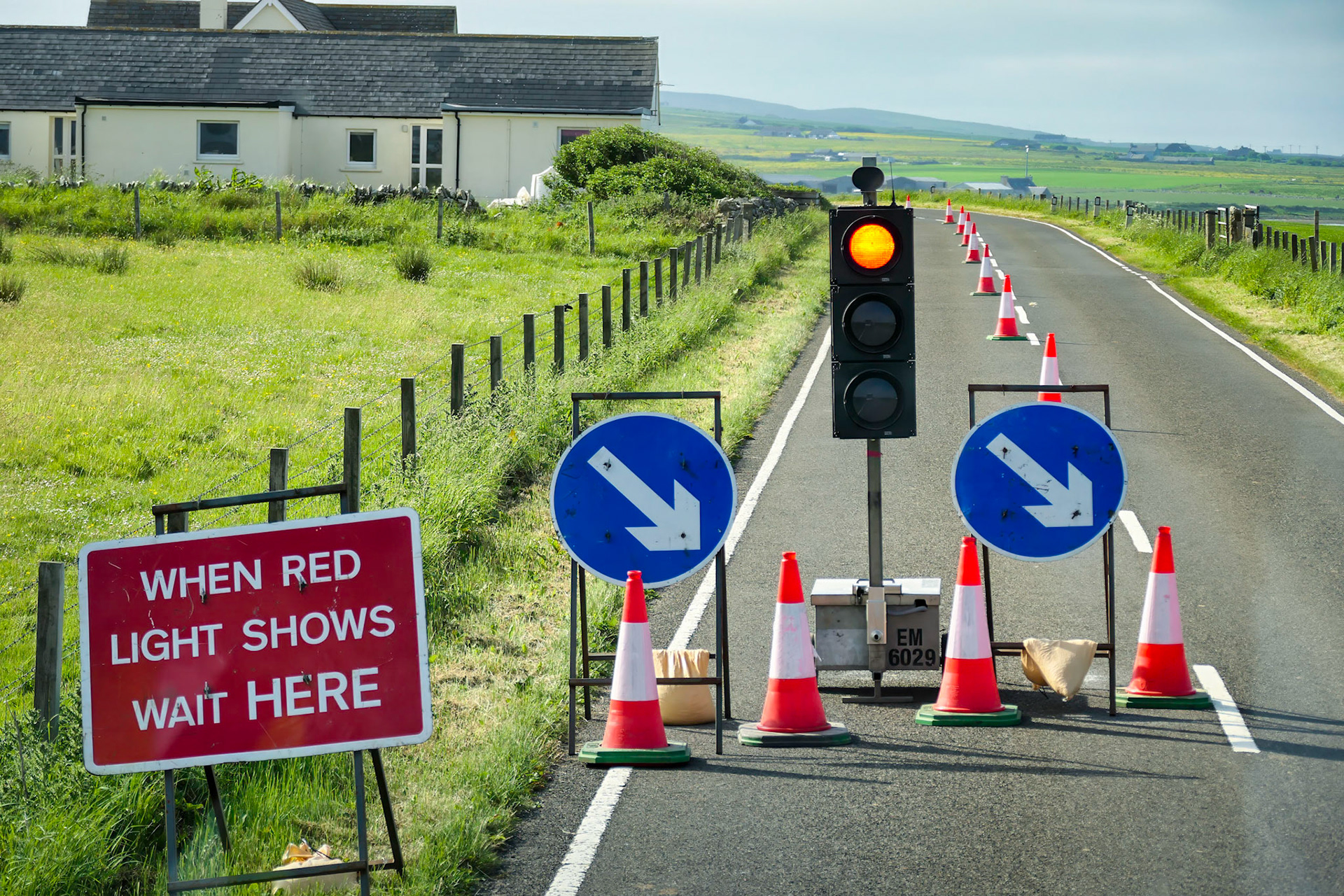 One of two stop lights on Orkney