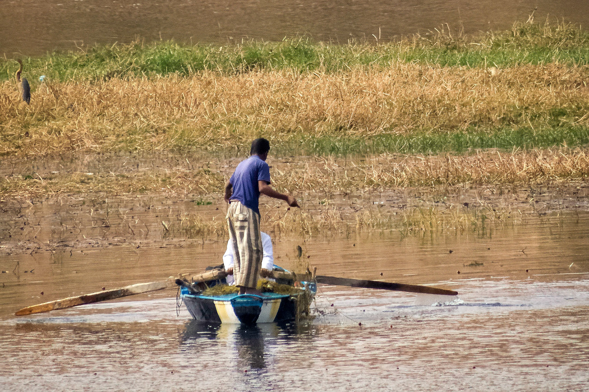 Fishermen on way to Edfu, note heron in upper left corner