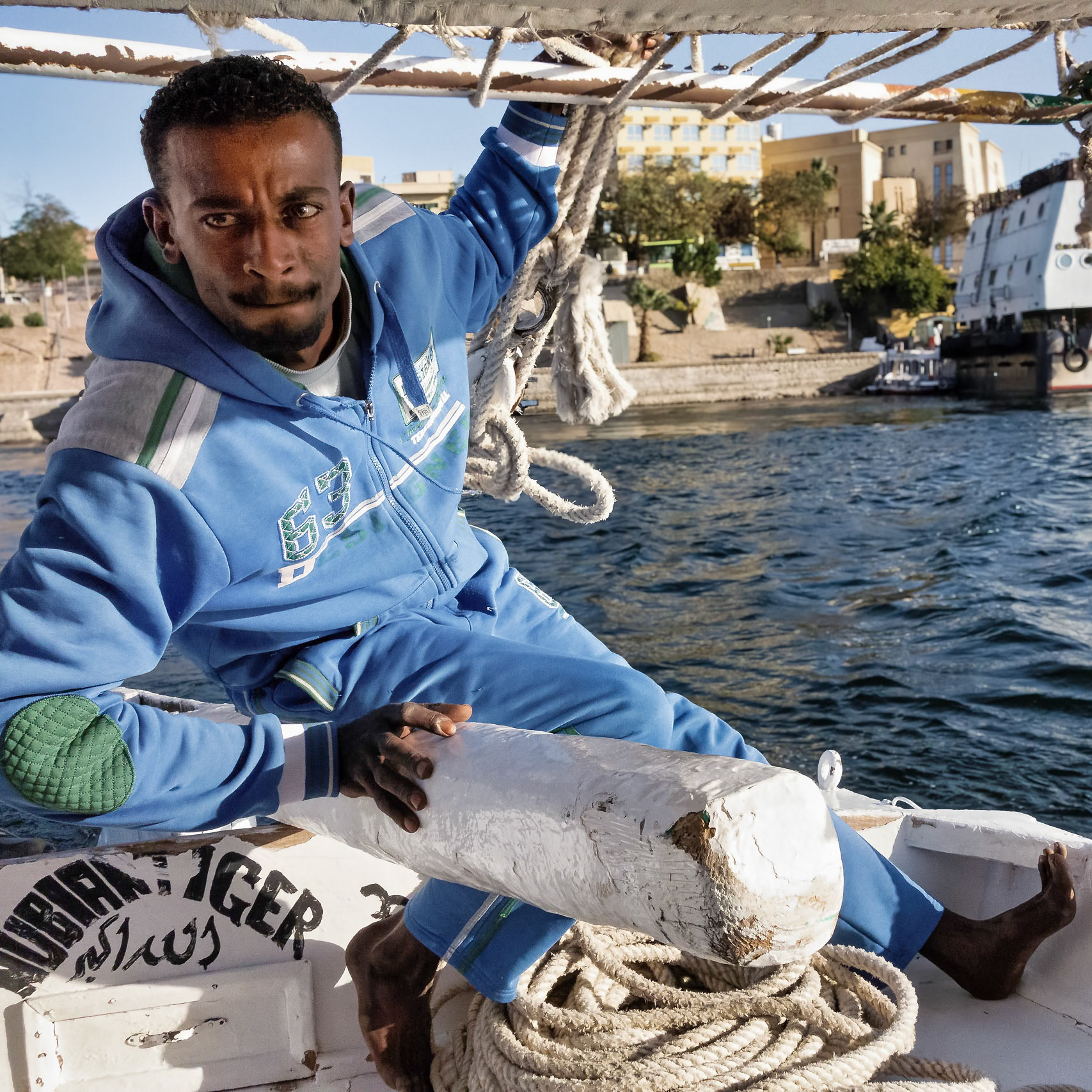 Steersman on felucca at Aswan