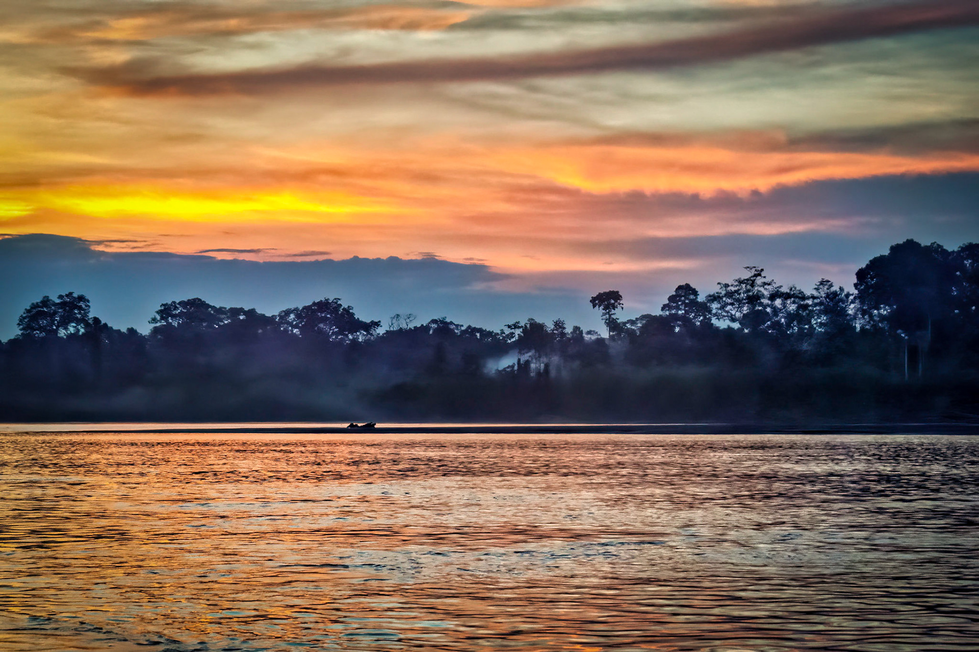 Sunsetover the tributary of Amazon, Ecuador 2017
