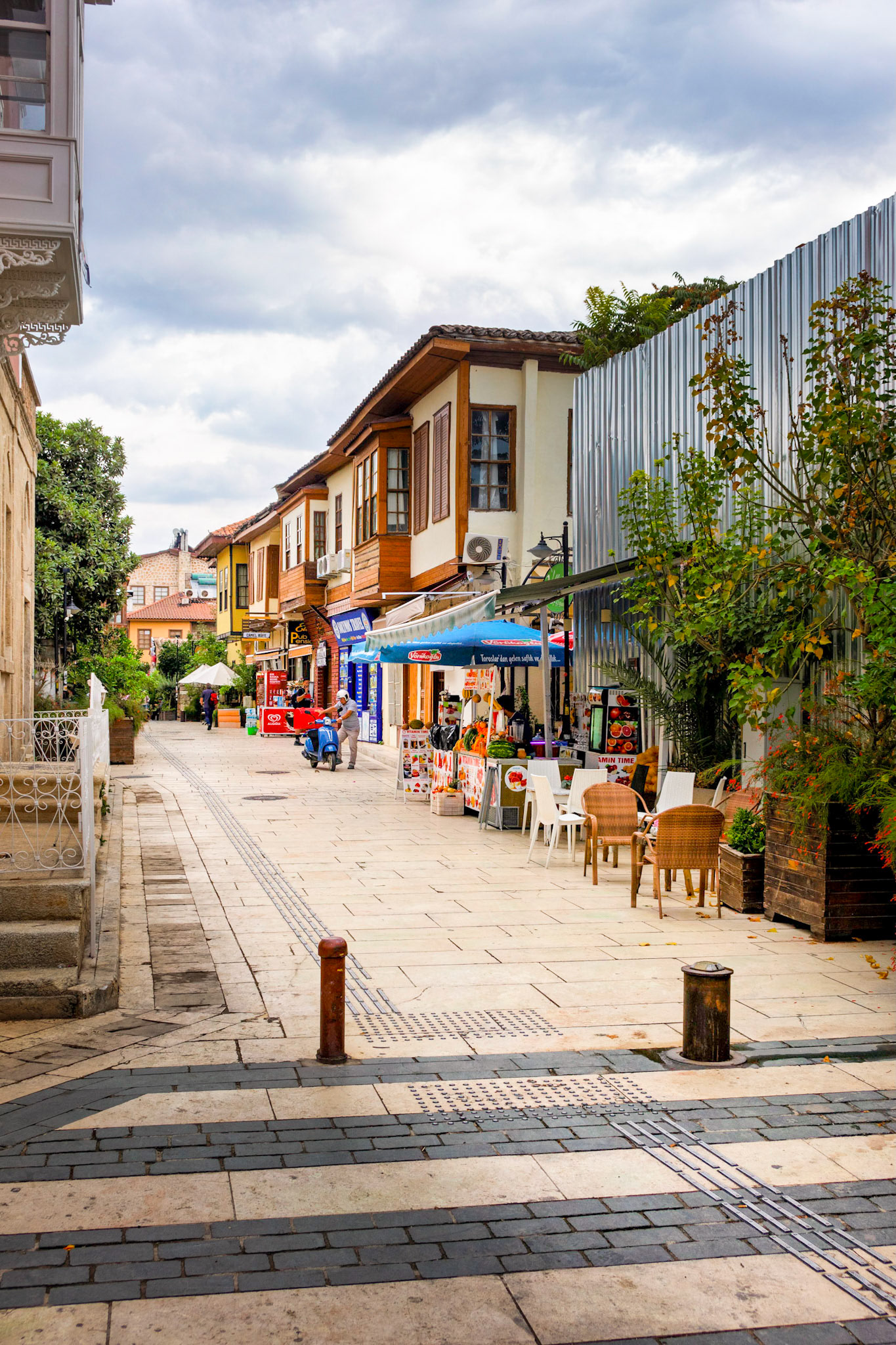 Day 0 Street in Old Antalya, note stipes on sidewalk for visually impaired