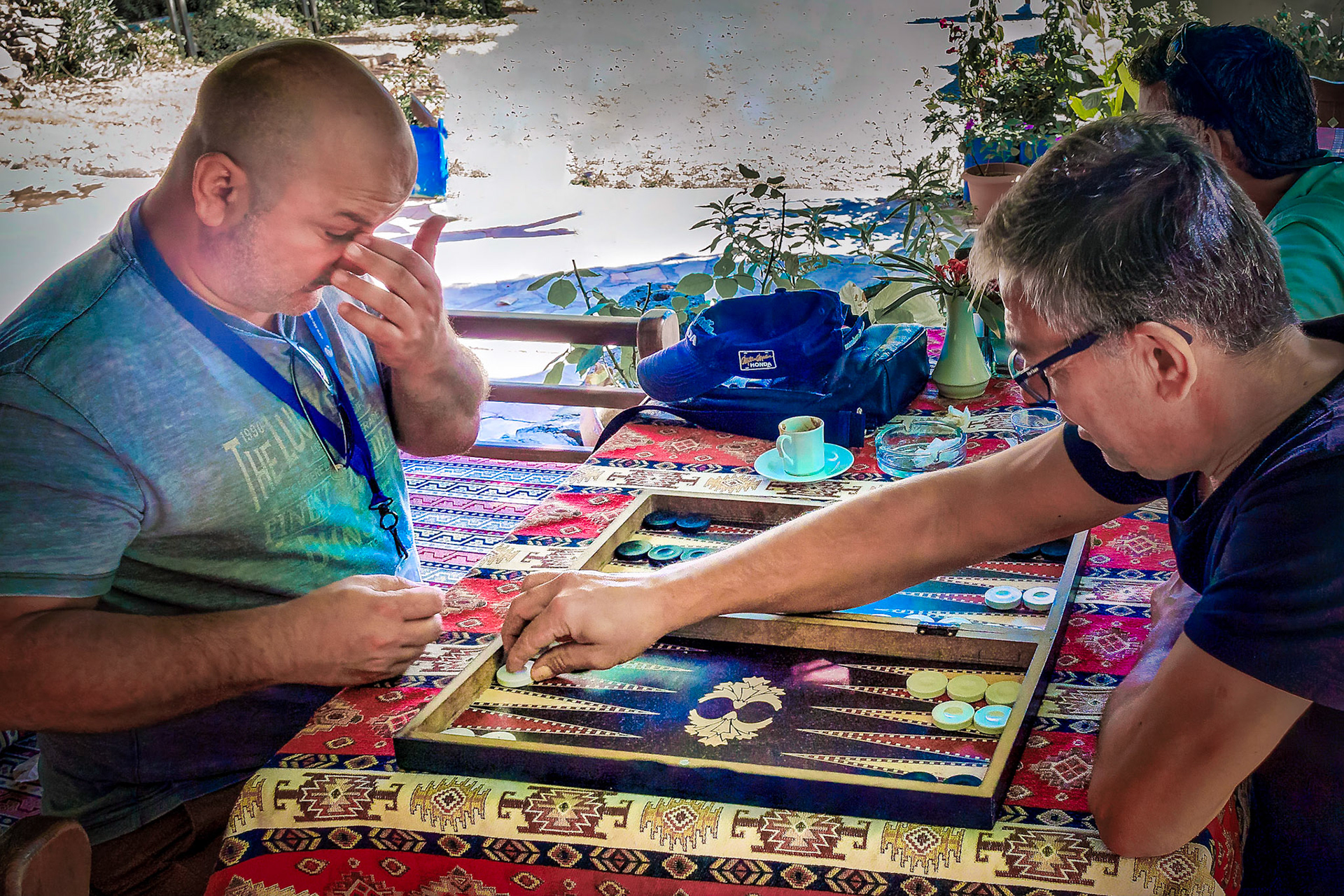 Day 12 Tour guide and bus driver playing backgammon