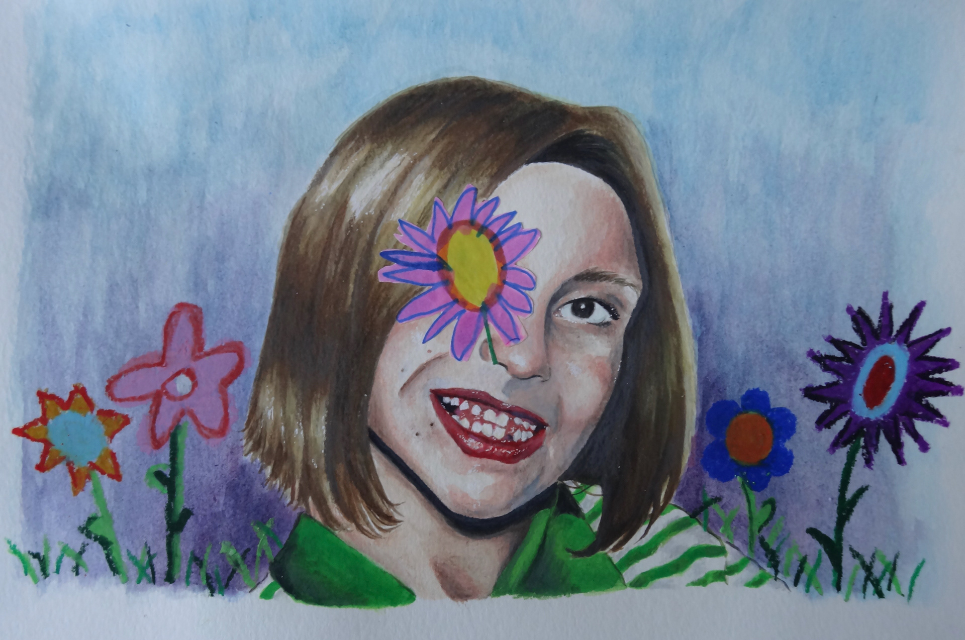 watercolor, colored pencil, oil pastel