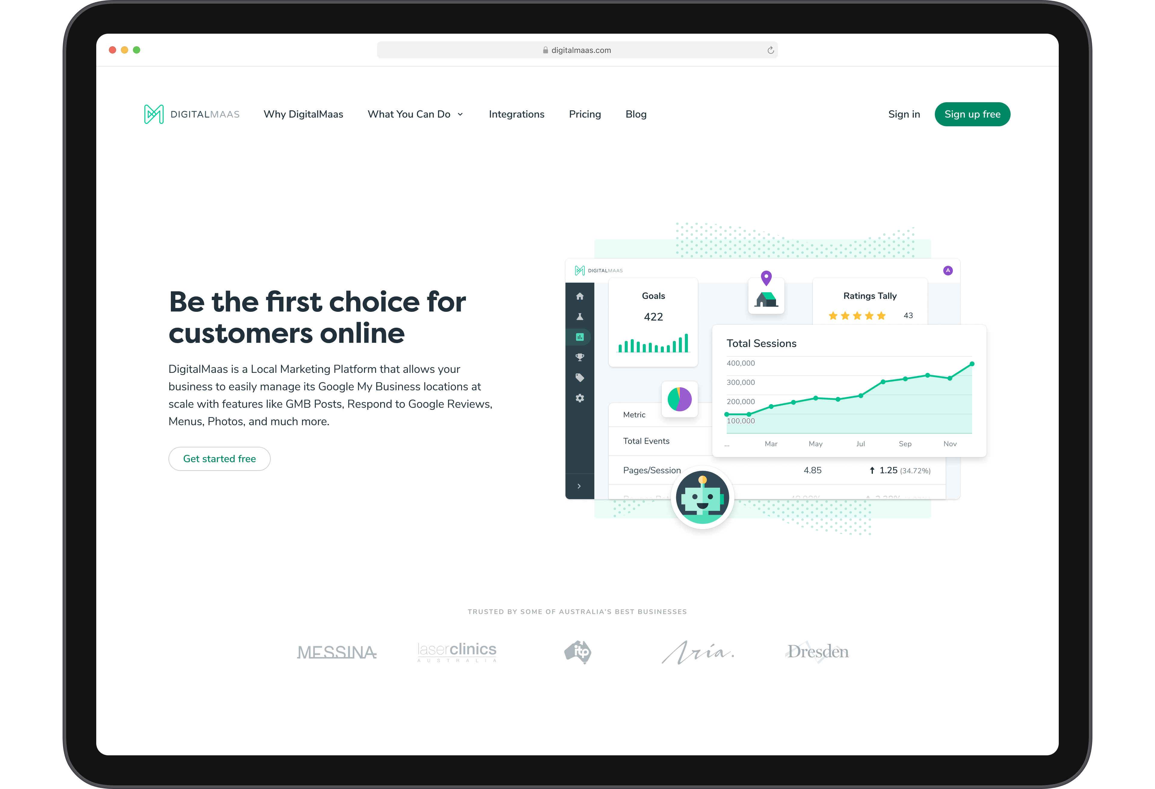 DigitalMaas website homepage in browser mockup.