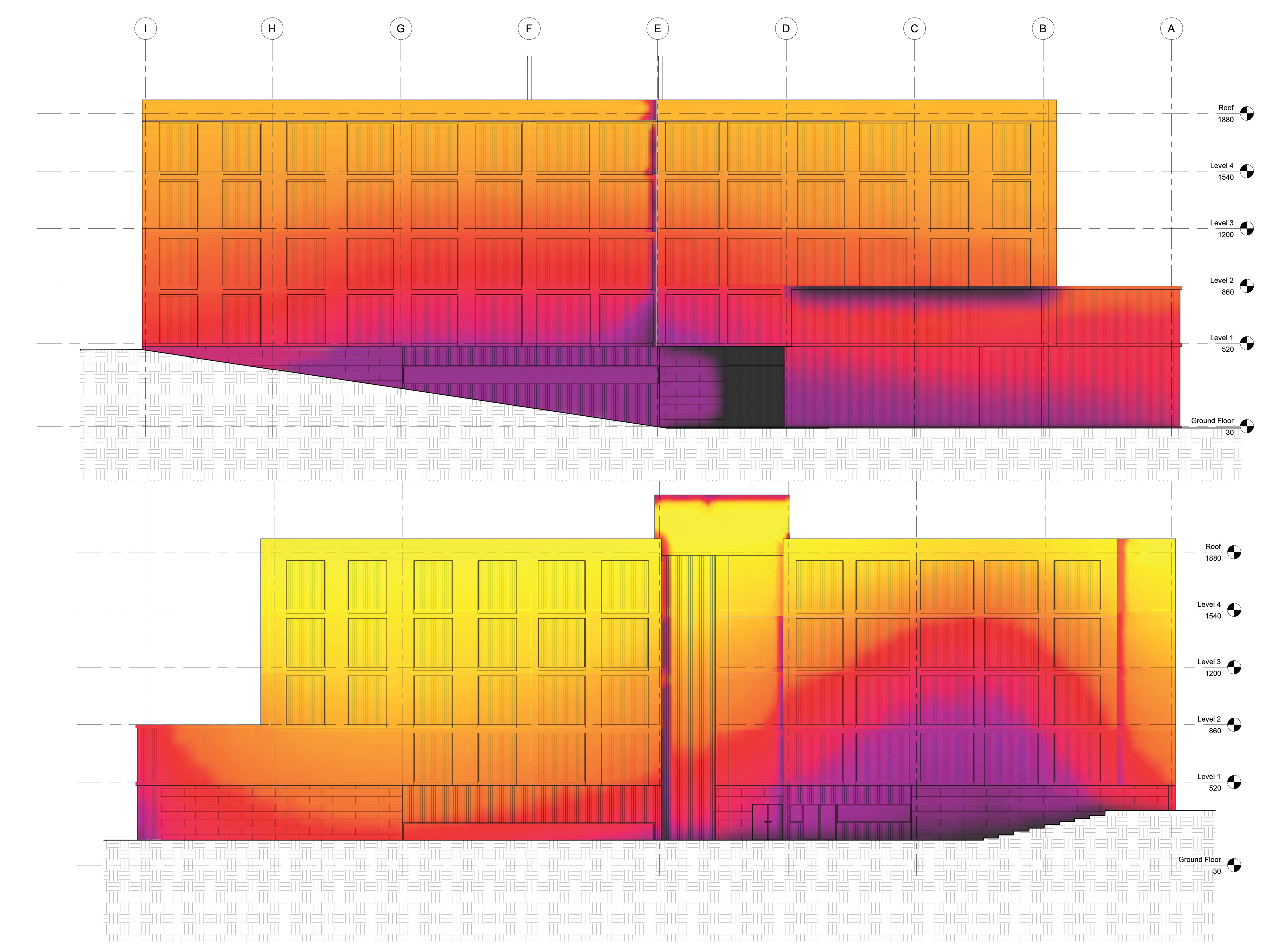 Mapping solar patterns of site over the proposed facade design