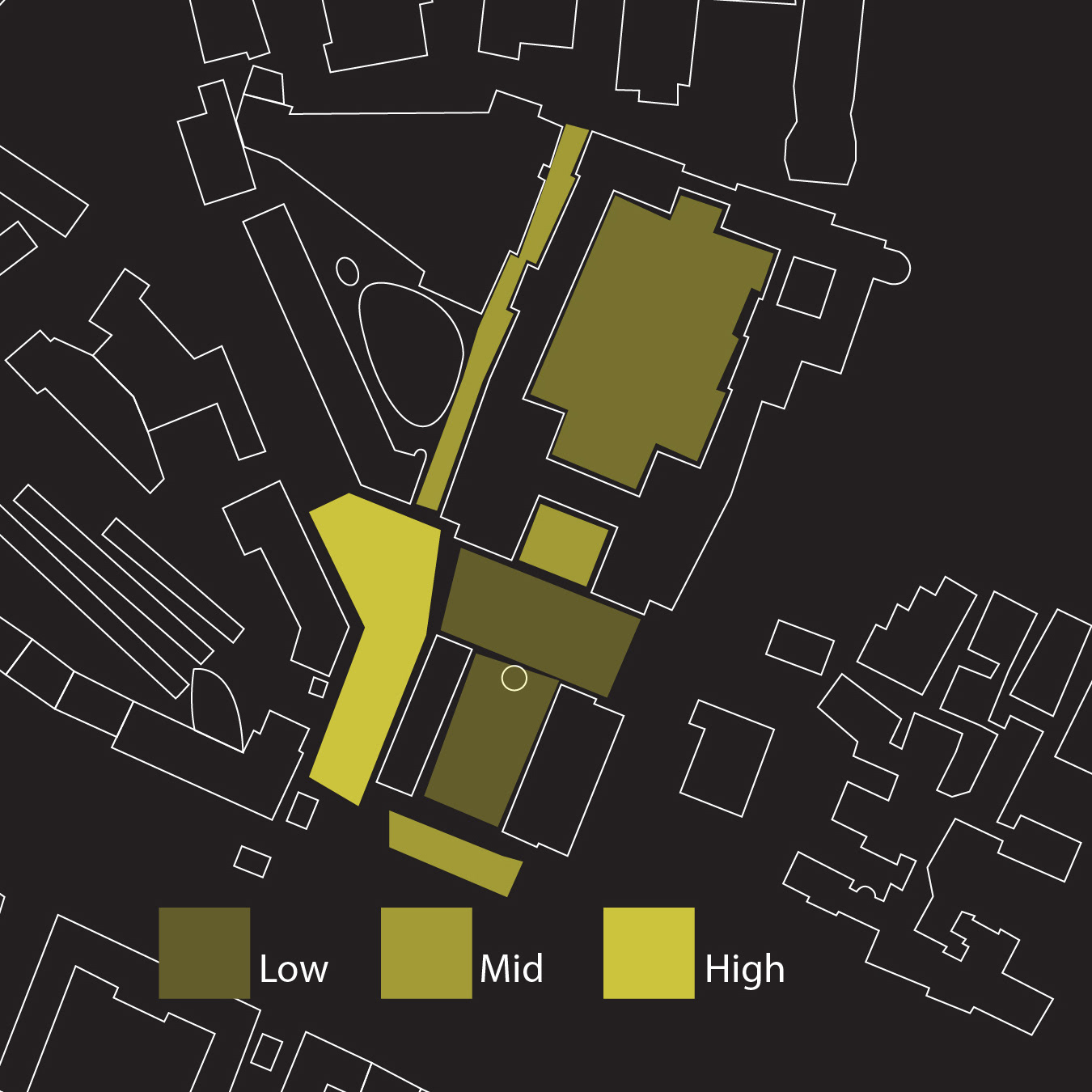 Schematic: Analysis of existing lighting levels within the space before any design changes.