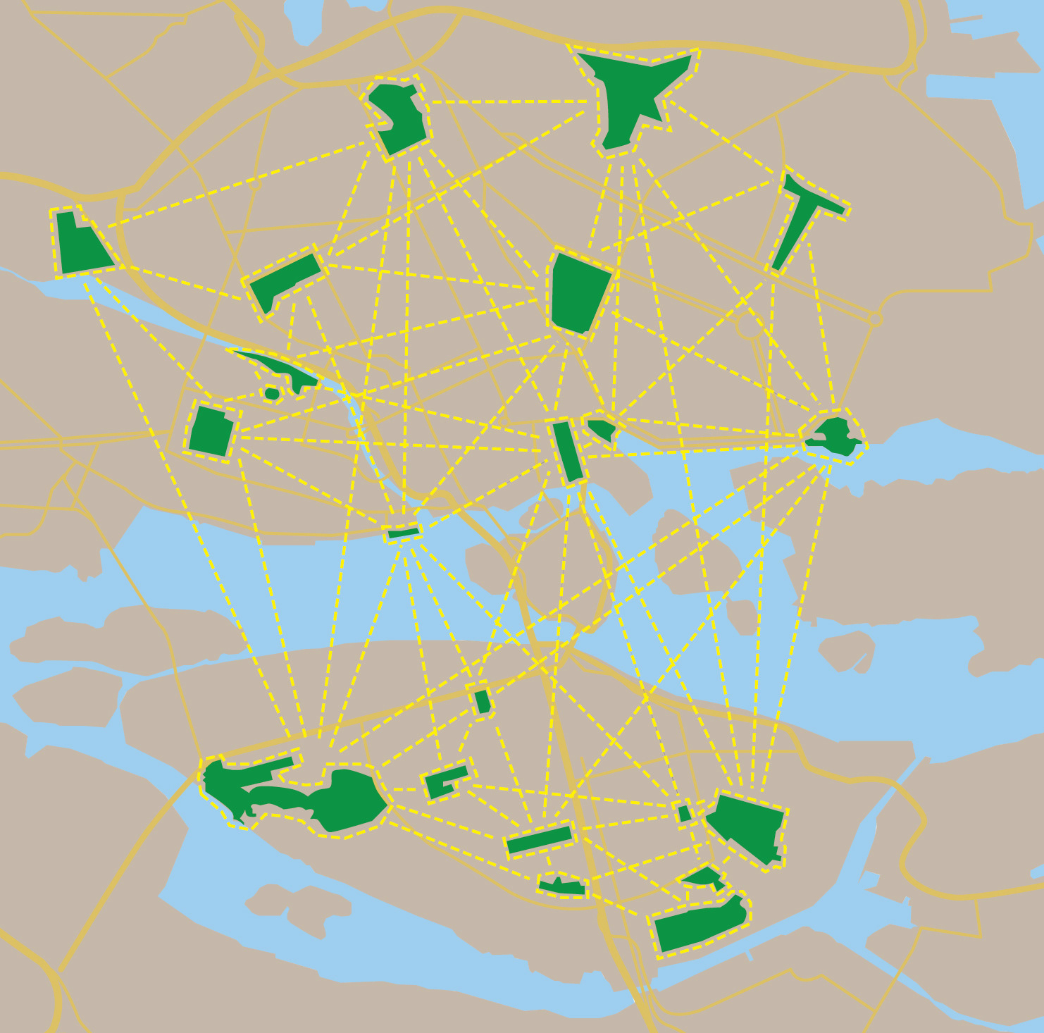 Schematic: Map of potential Social Bubble sites within Stockholm City.