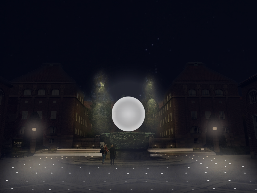 View over starfield towards moon.