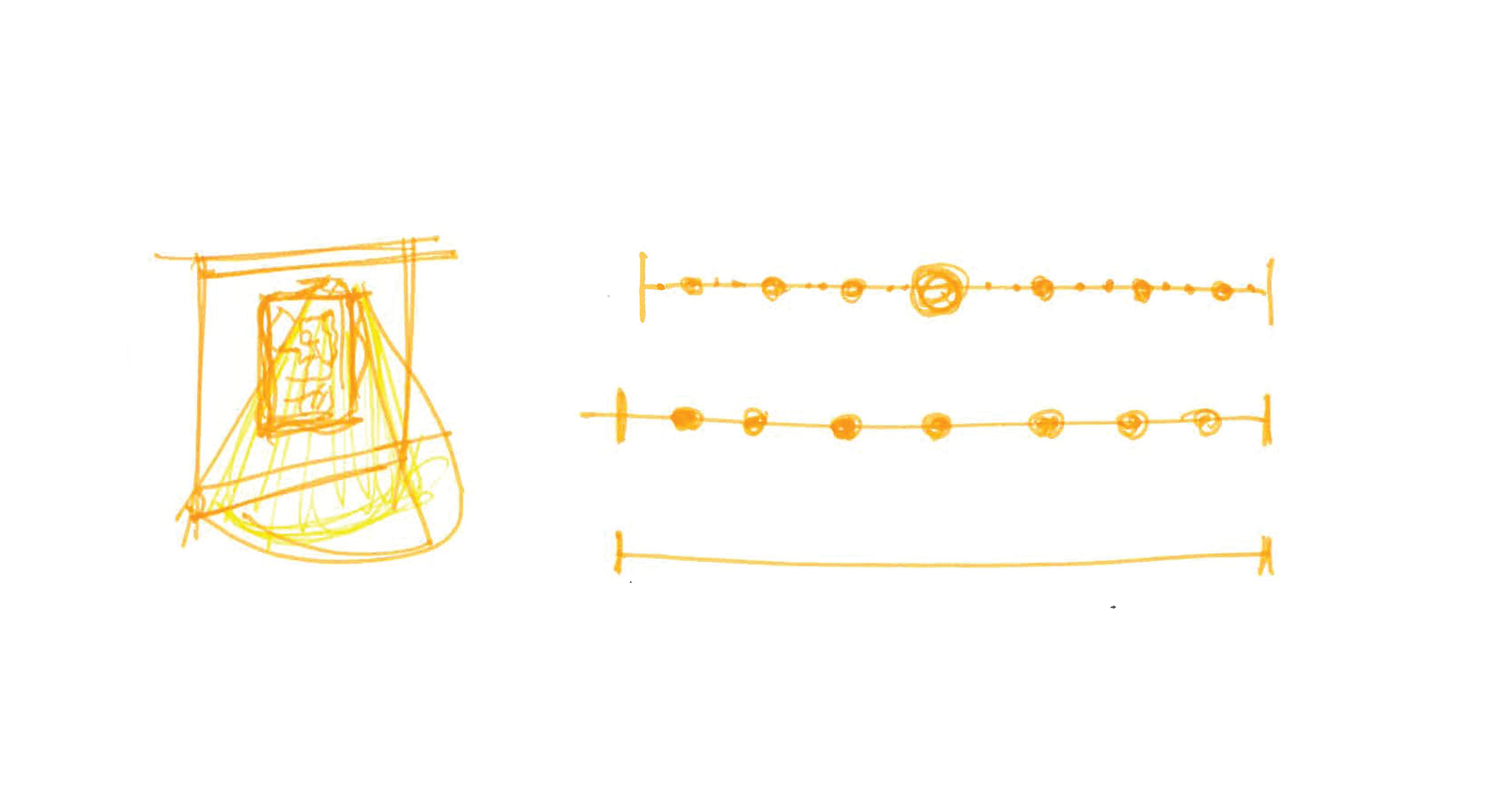 Initial sketches around corridor concept. Breaking up the length of the space using a rhythm of light and dark.