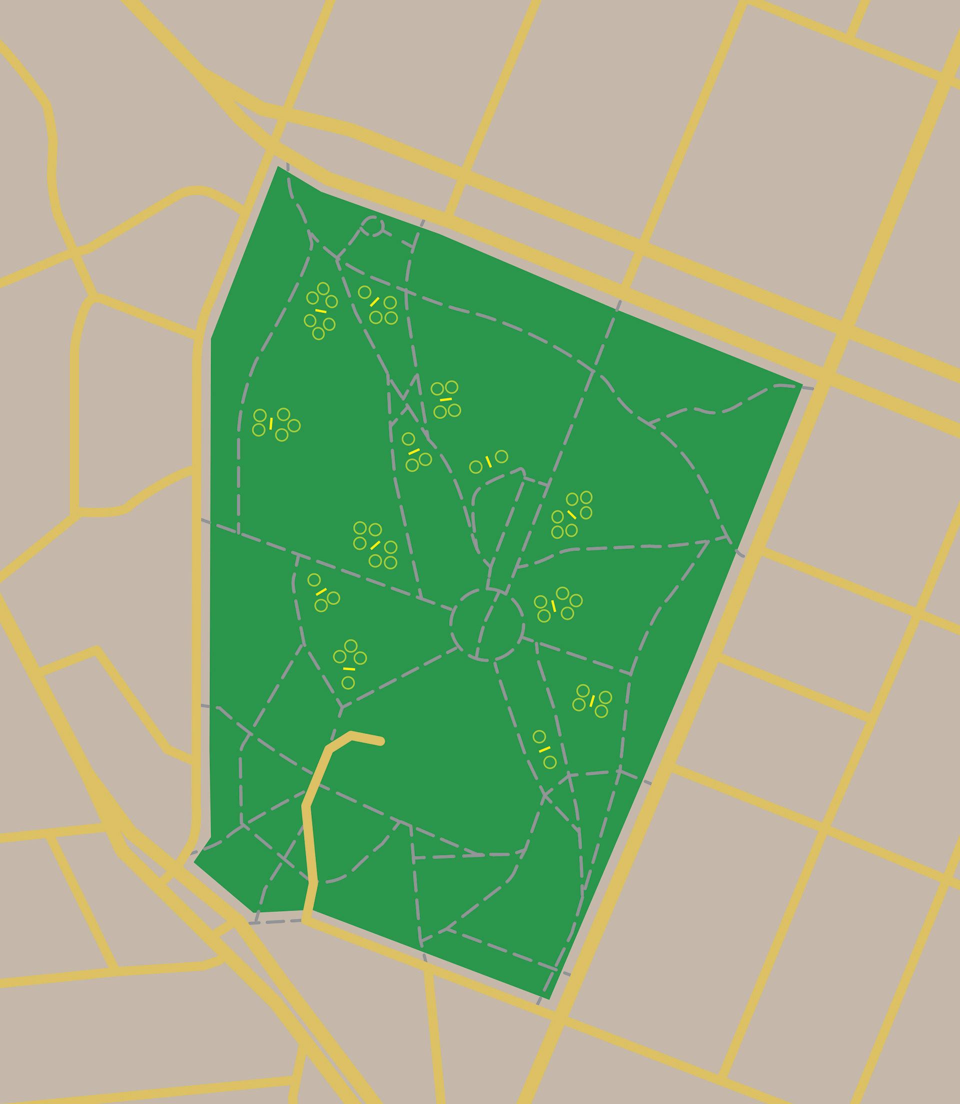Schematic: Mapping example of positioning of Social Bubbles using Humlegarden Park.