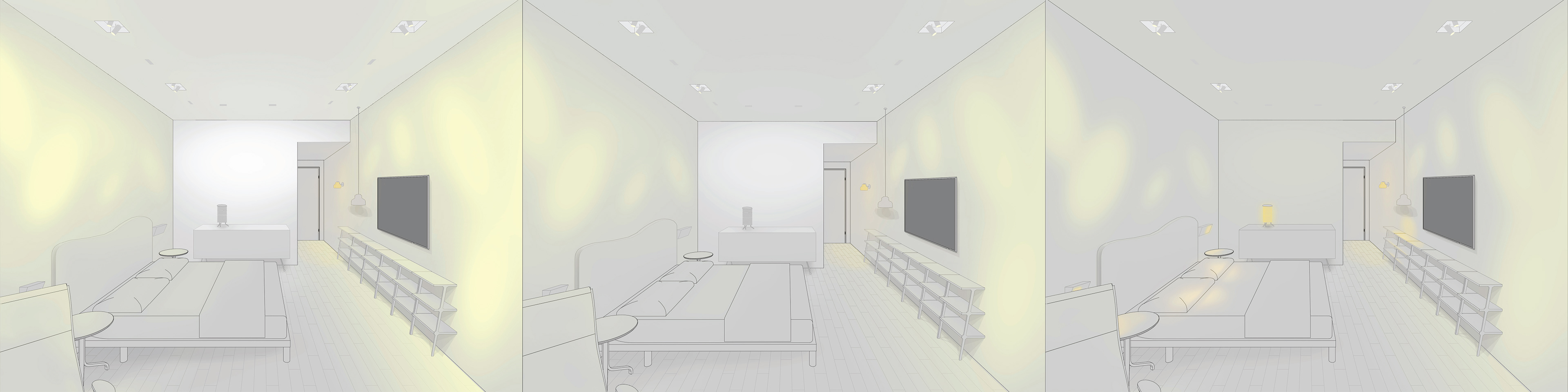 Lighting Plan: South Facing Room (Left to right) Alert, Neutral and Calm
