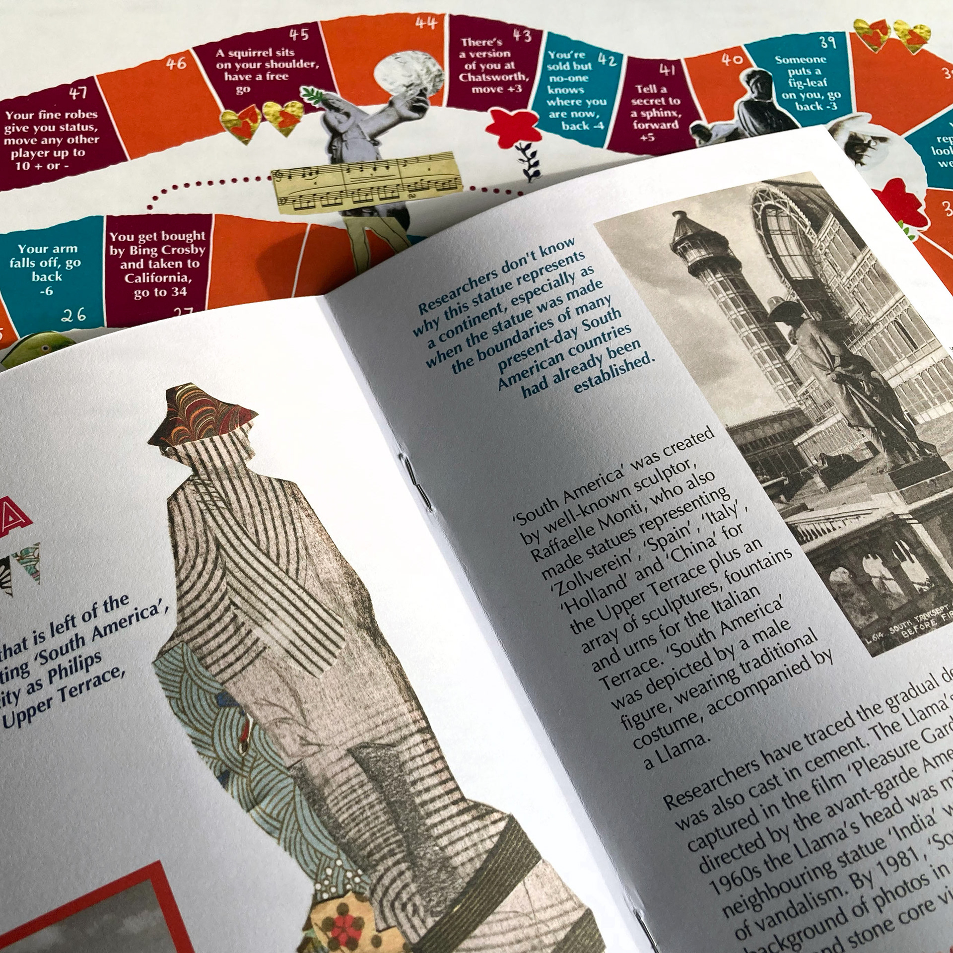 Open page of the Secrets of the Sculptures booklet showing part of 2 pages counting text and images