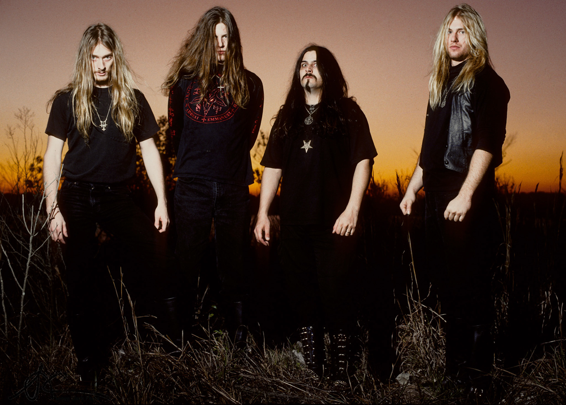Tampa, Florida - March 1992:  L. to R., Steve Asheim, Brian Hoffman, Glen Benton and Eric Hoffman of Deicide (Photo: Shaun Clark).