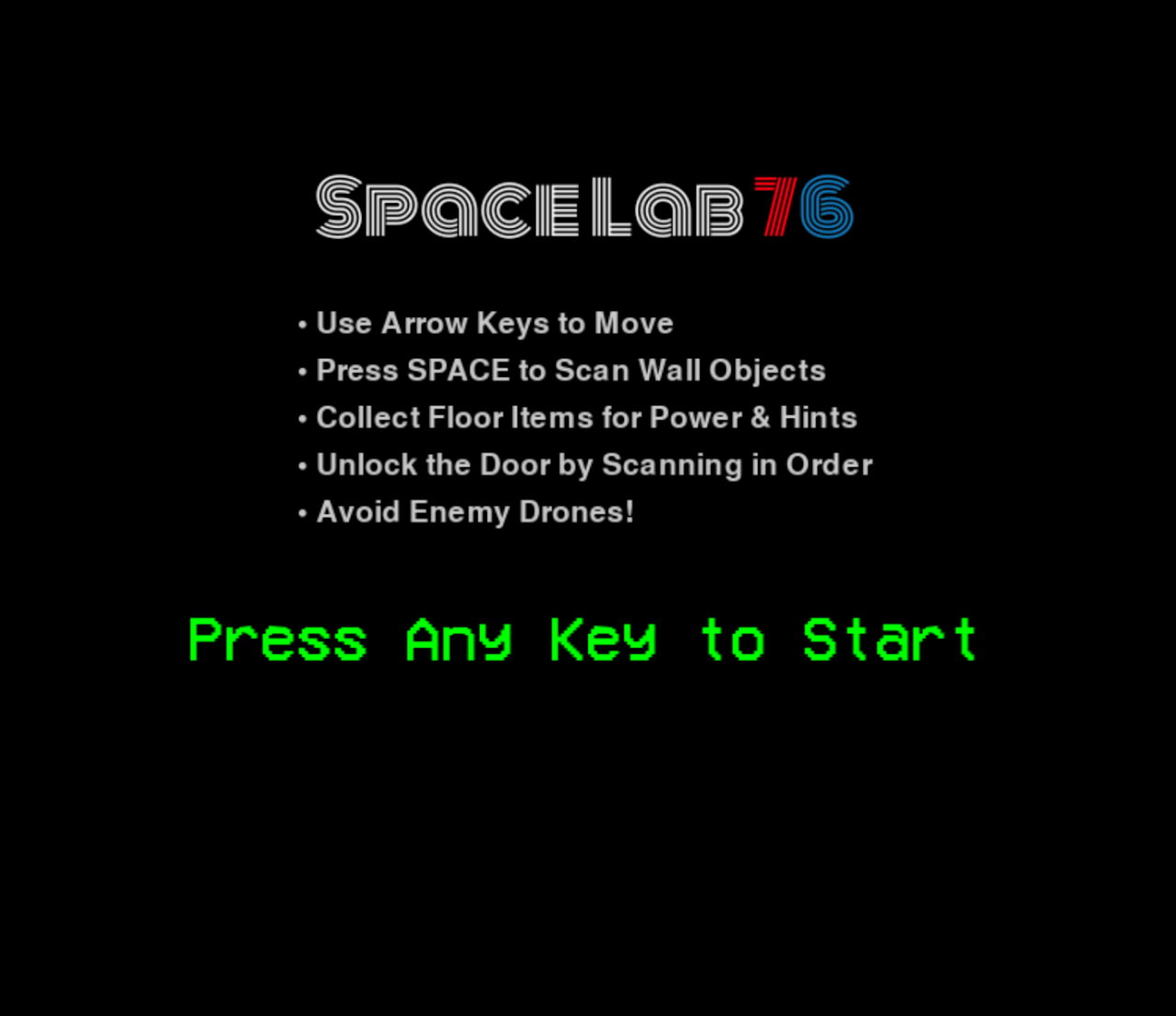 Scene from “Space Lab 76” — a retro sci-fi puzzle game where a robot recovers microdata fragments to unlock security doors. Built with Pygame, all assets and gameplay ideas are original.