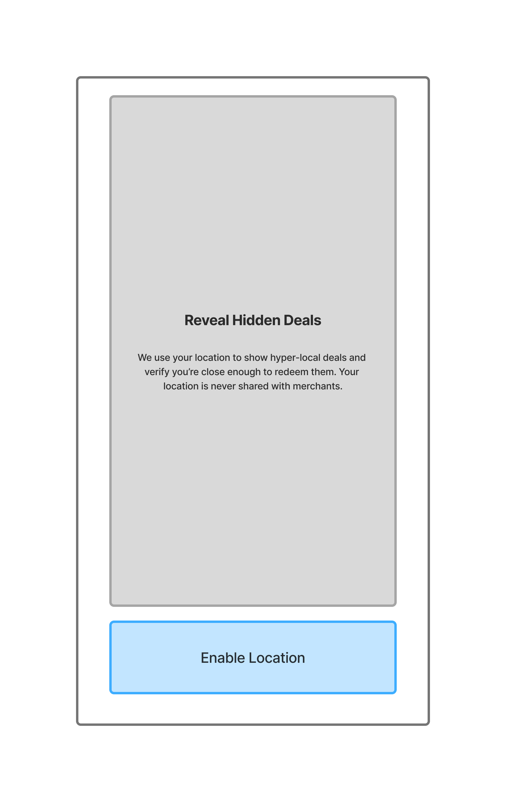 Permissions Screen Explains why location is needed and requests access.