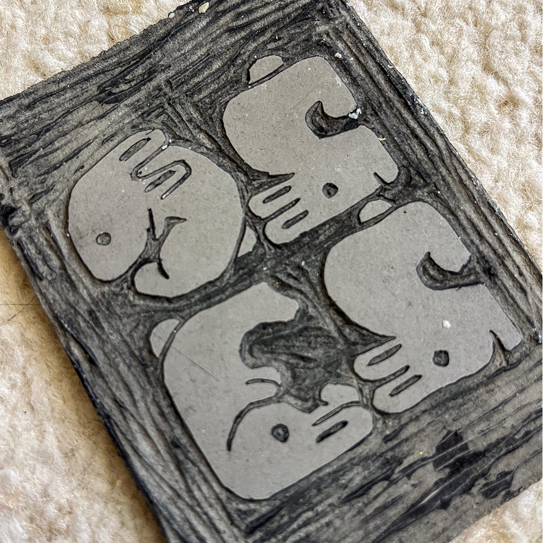 In-Progress photo of linoleum block