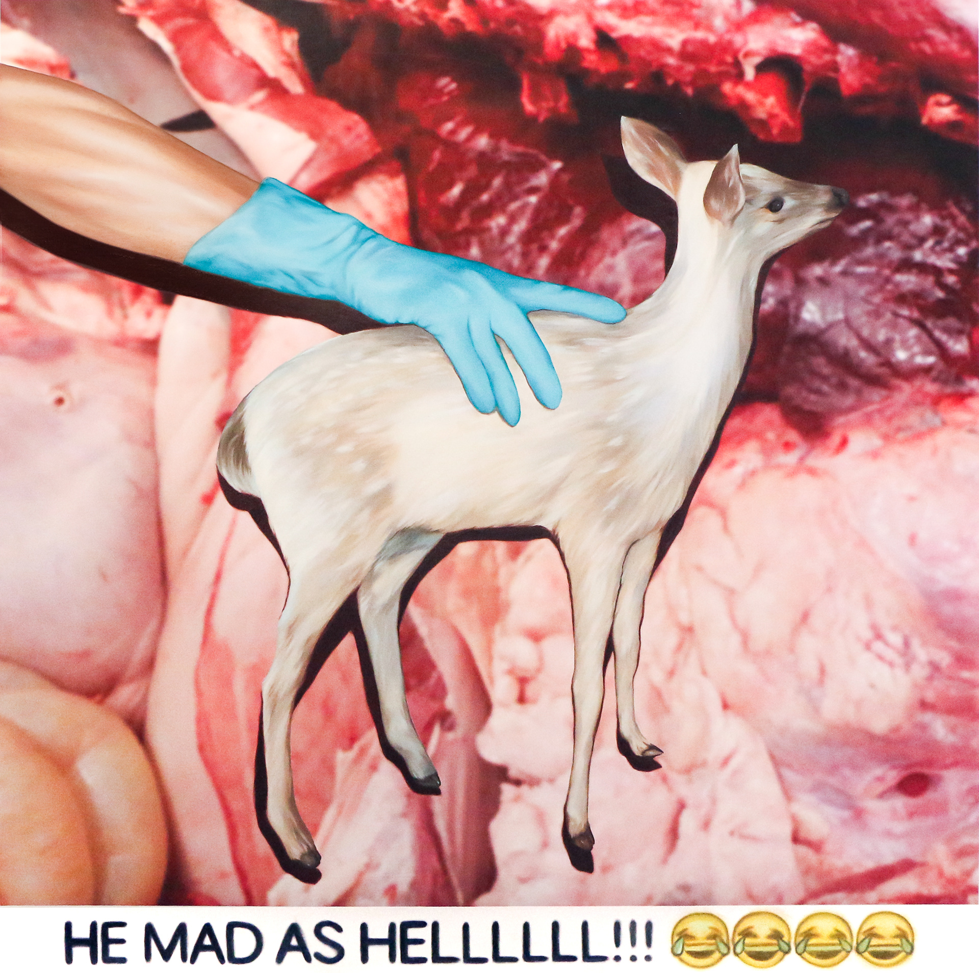 Can't Stop Toppling Over, 2025, Oil on printed canvas, 44 x44 in