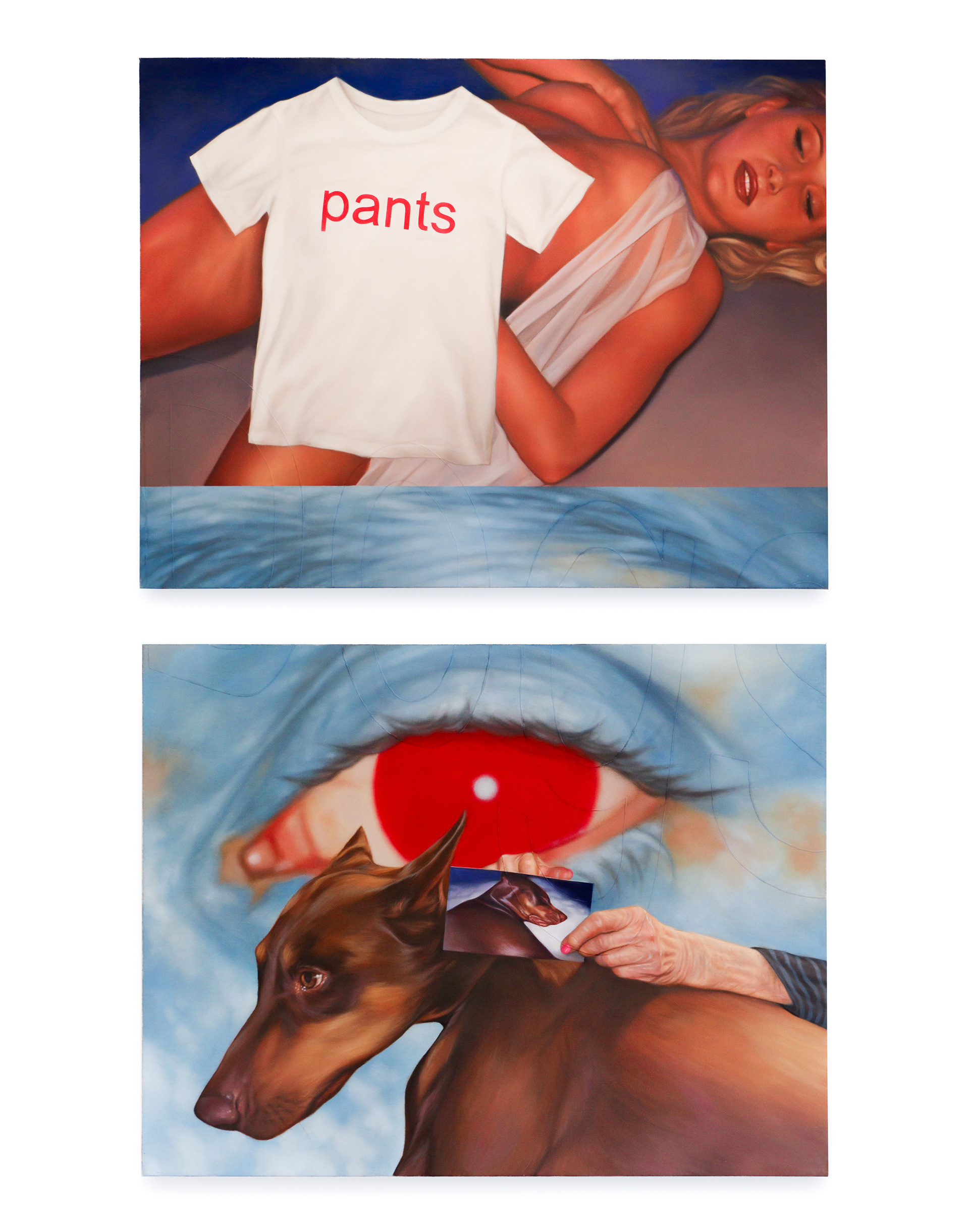 Bark and You Might Miss It (Pants and Infinitely Replaceable), 2026, Oil on canvas, 36 x 58 in