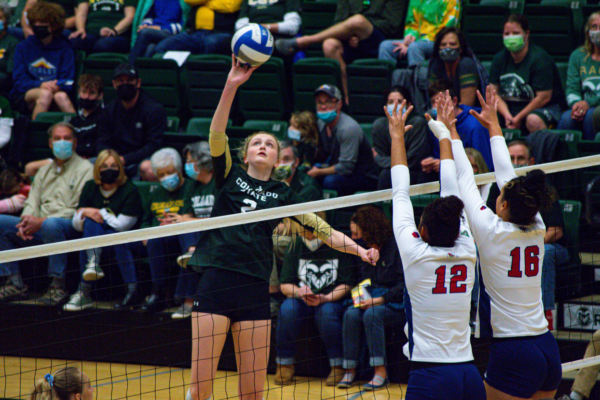 Annie Sullivan about to tap ball over net