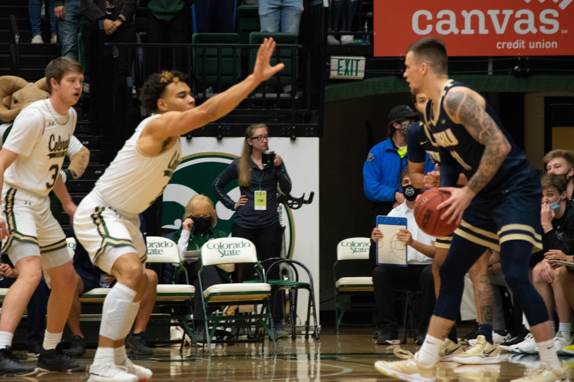 John Tonje guarding an Oral Roberts Player