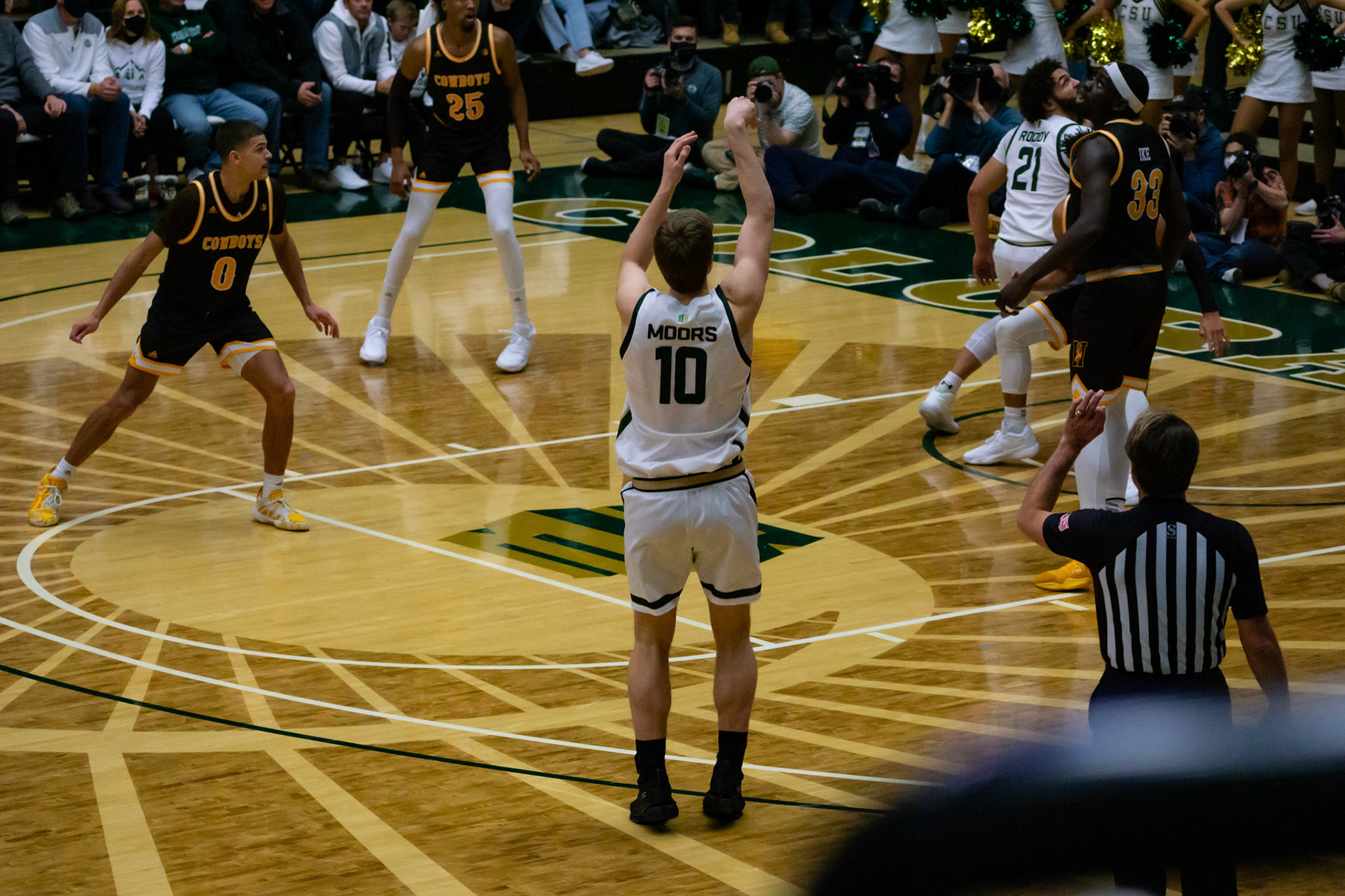 James Moors shooting a three point shot
