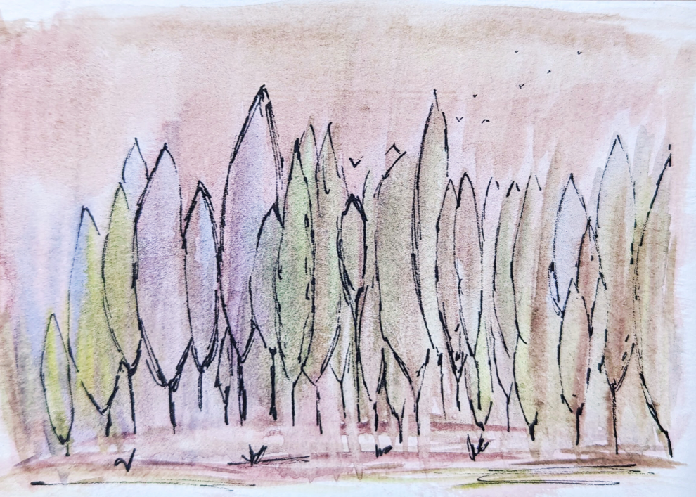 Watercolor painting of trees