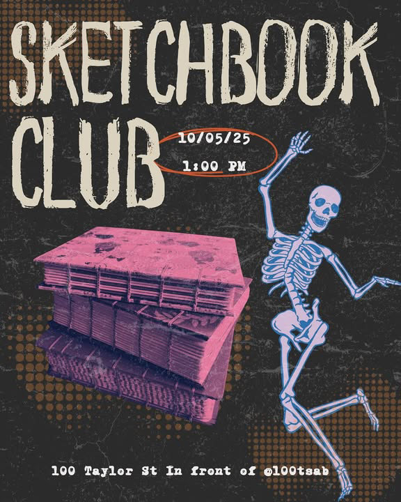 Poster for the Sketchbook Club at Taylor Street Art and Books