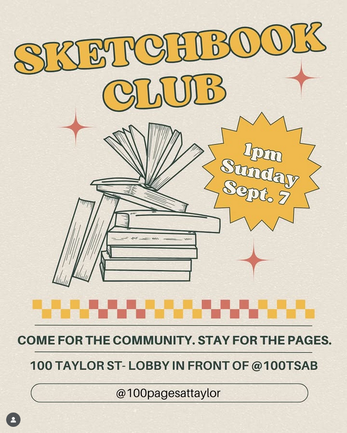 Stechbook club poster for Taylor Street Art and Books