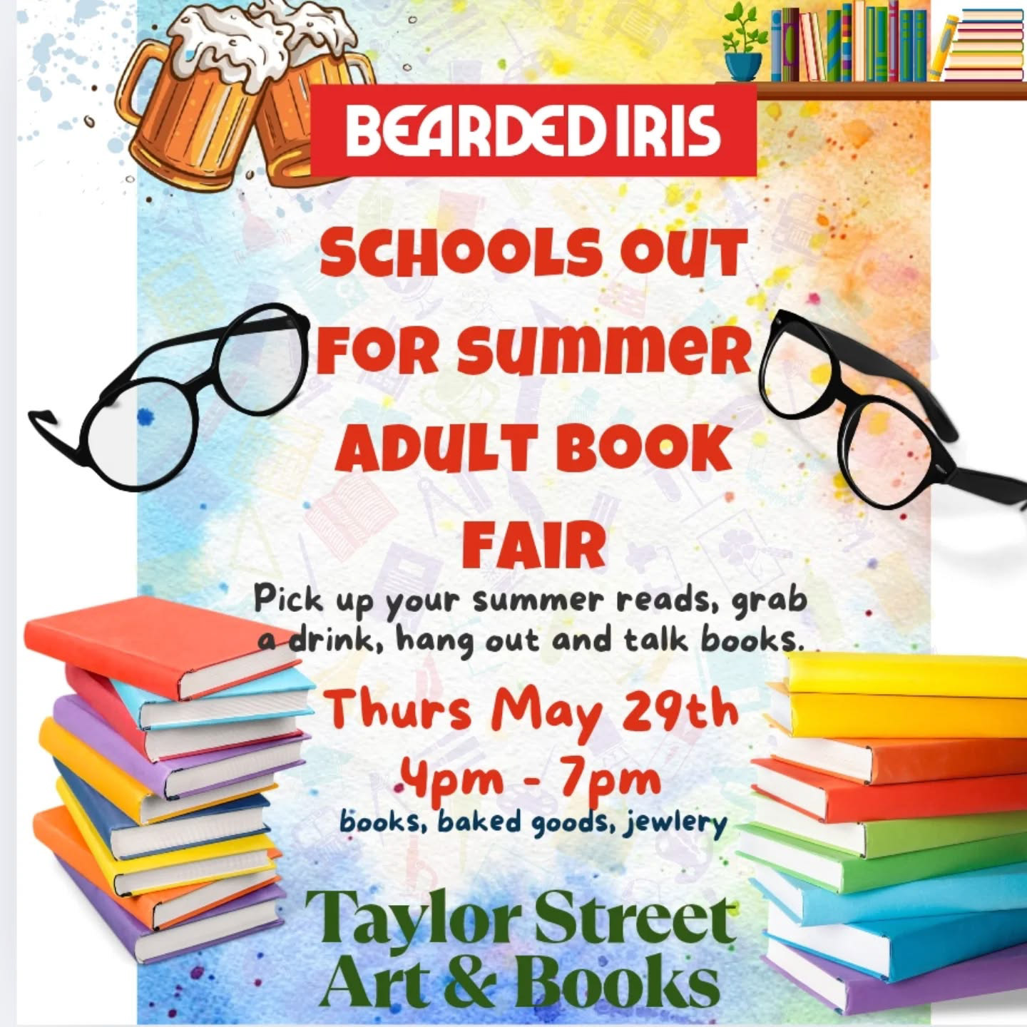 School is out for summer adult book fair poster
