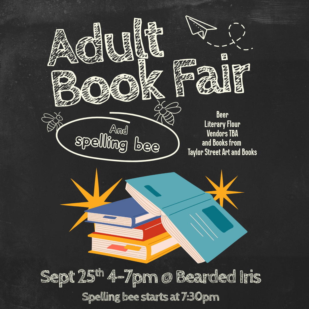 Adult Book Fair banner for 25 Sept 25 book fair at Bearded Iris in Nashville
