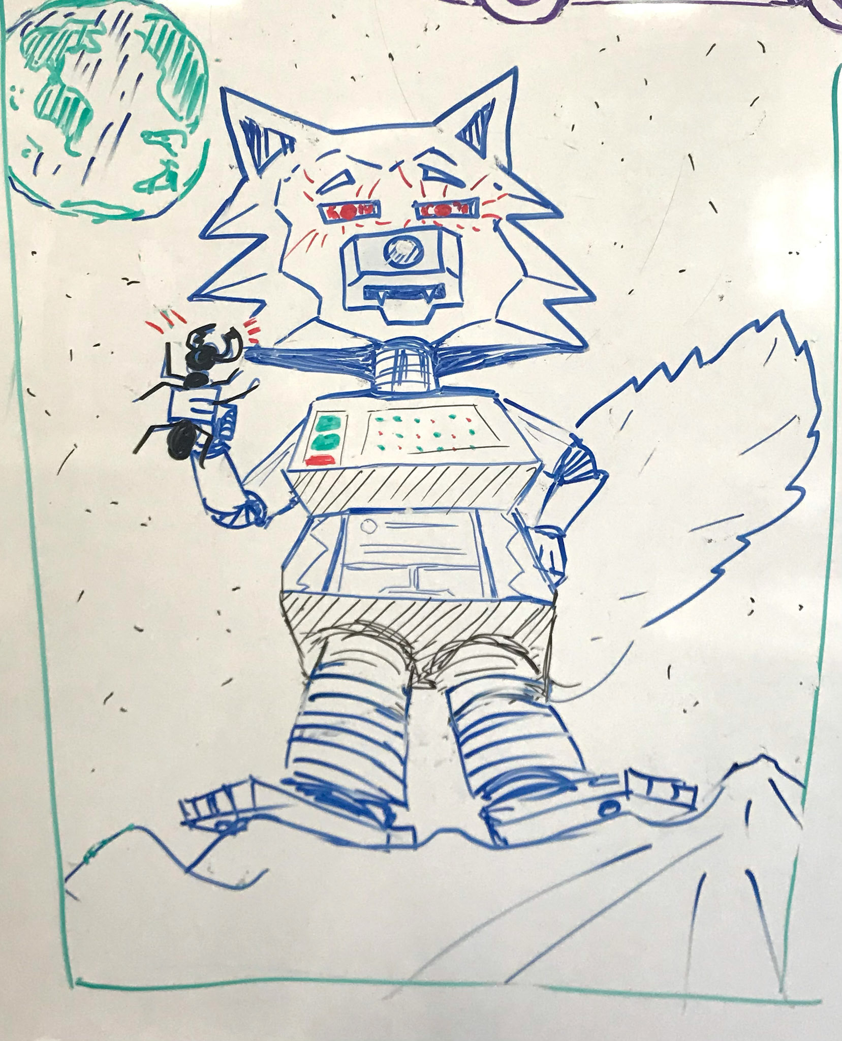 Robo Squirrel fights off the invading army of giant ants, as he intercepts the fleet on the moon.
