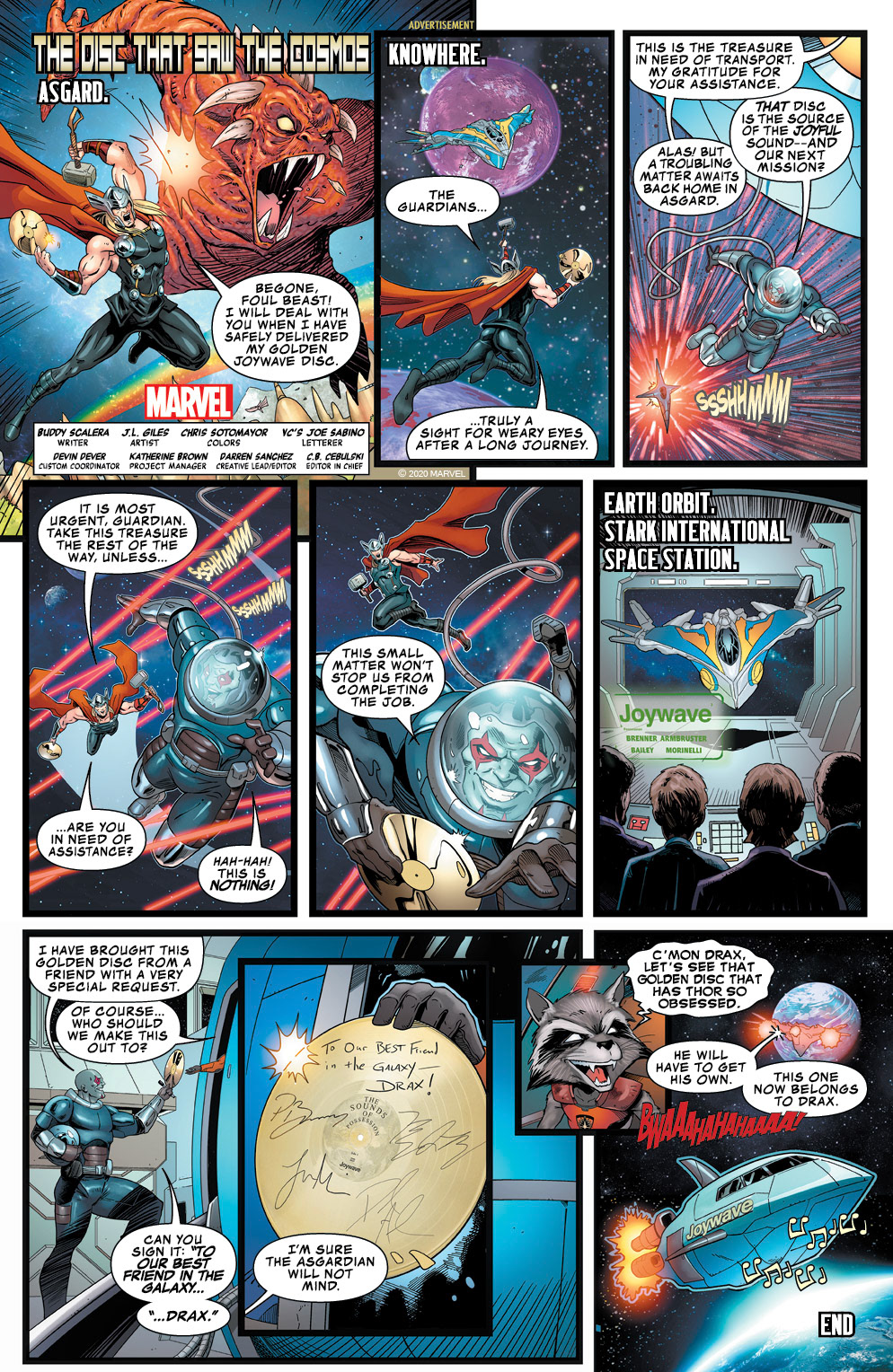 This one page comic story/ad for the band, Joywave ran on the back cover of all Marvel titles and was written by Sanchez and Buddy Scalera.