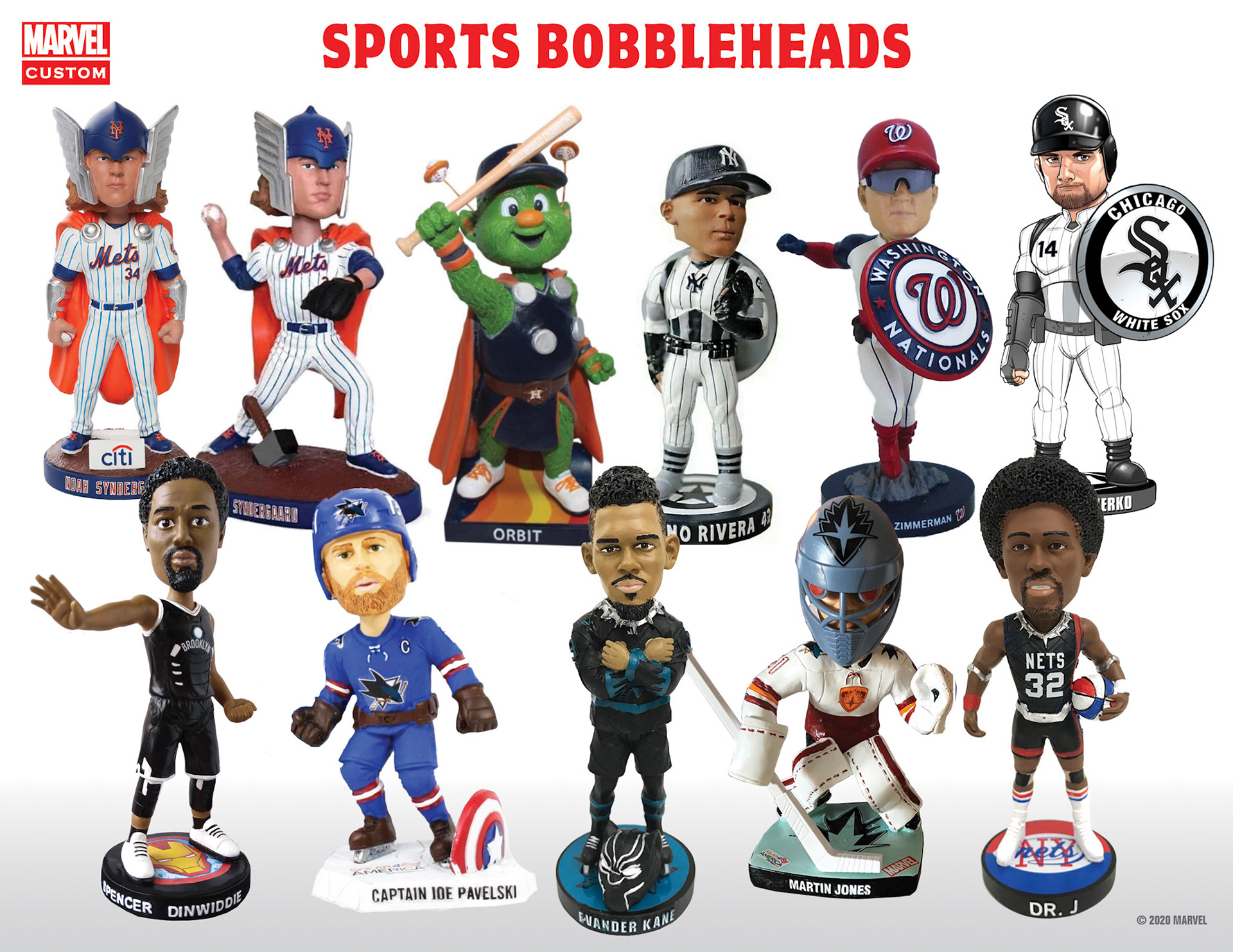Sanchez has designed bobbleheads turning players into Marvel inspired super heroes.