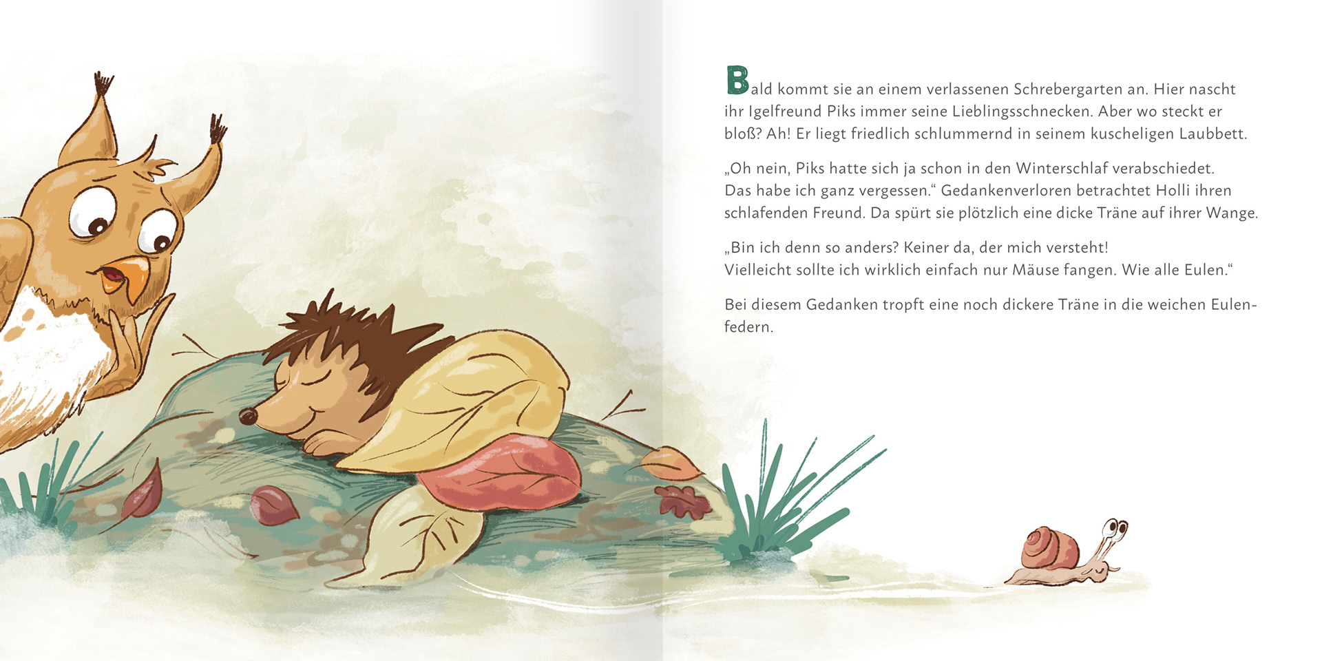 elena bauer kinderbuchillustration covergestaltung singende eulen gibts ja wohl igel herbst schnecke