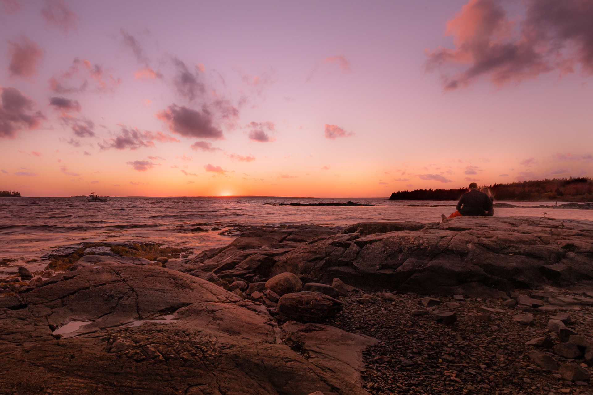 Sunset at Seal Cove in Tremont, Maine, Acadia National Park.
