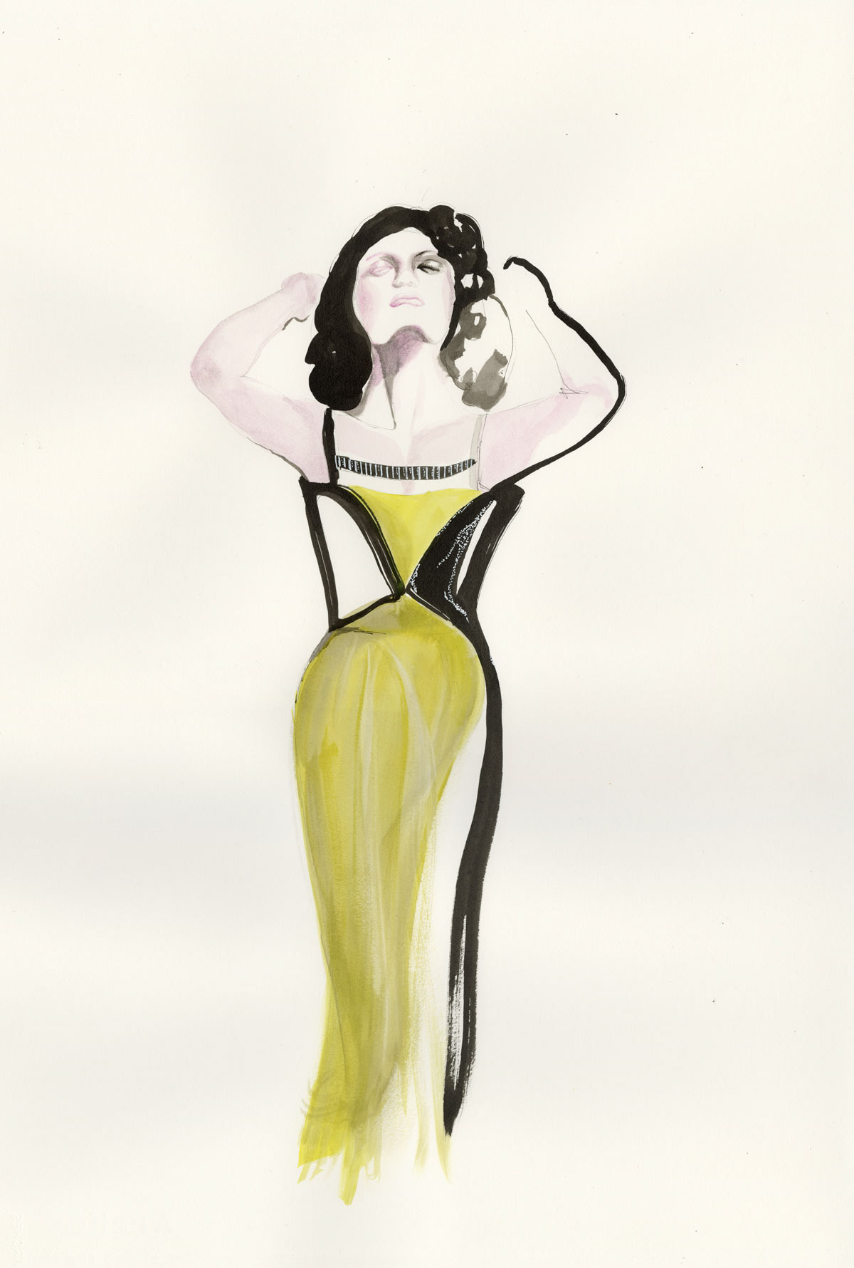Fashion illustration 3 - Mixed media on paper, 38x57cm S390