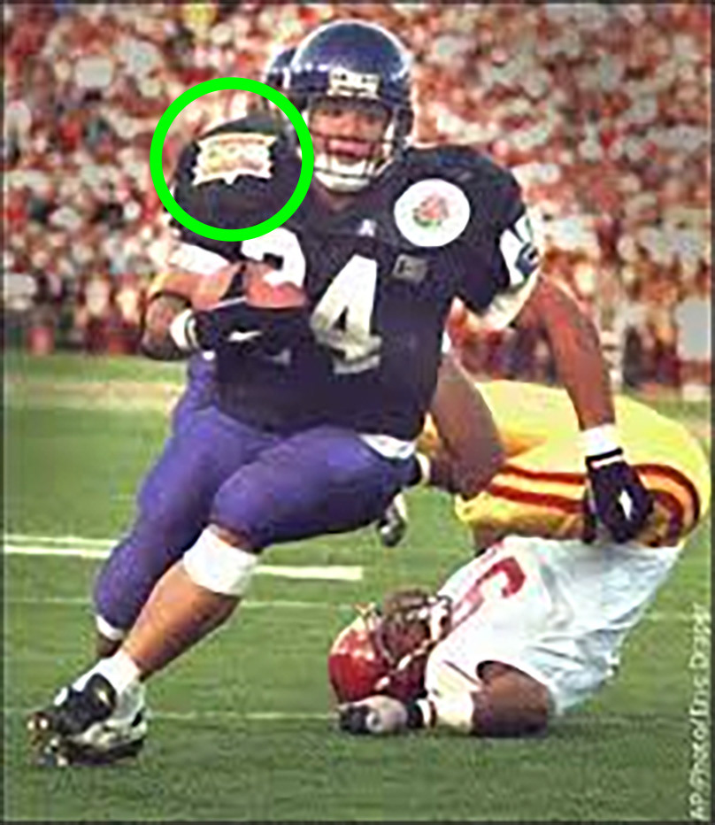 My Rose Bowl logo on Northwestern's Uniform for the game