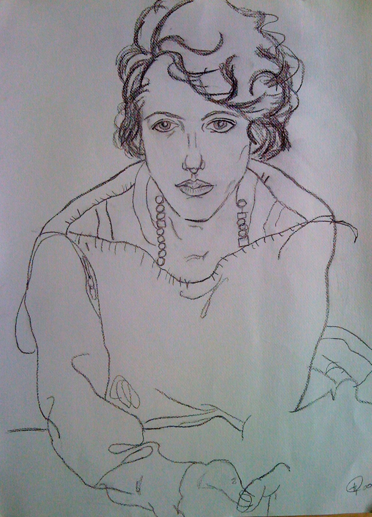 Copy after Egon Schiele (conte crayon on colored paper)
