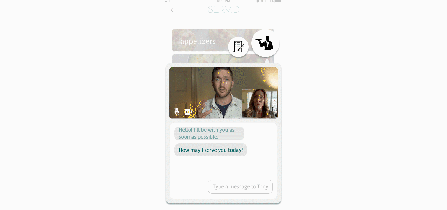 Speak to a server, customize your order, view updated cart