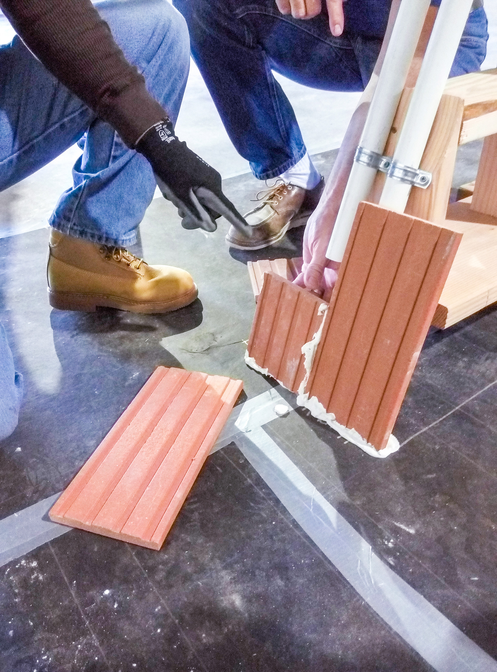 This technique rely on the force distribution overall geometry. Even thin triple layered terracotta would be strong enough so self-sustain structurally