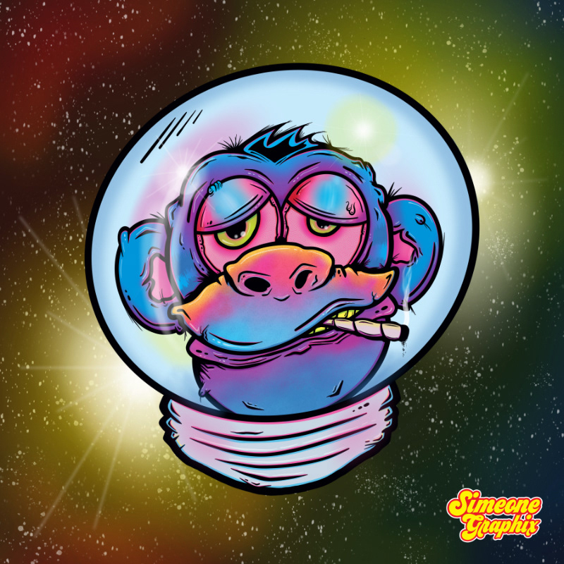Cartoon Monkey In Space Procreate Illustration Artwork