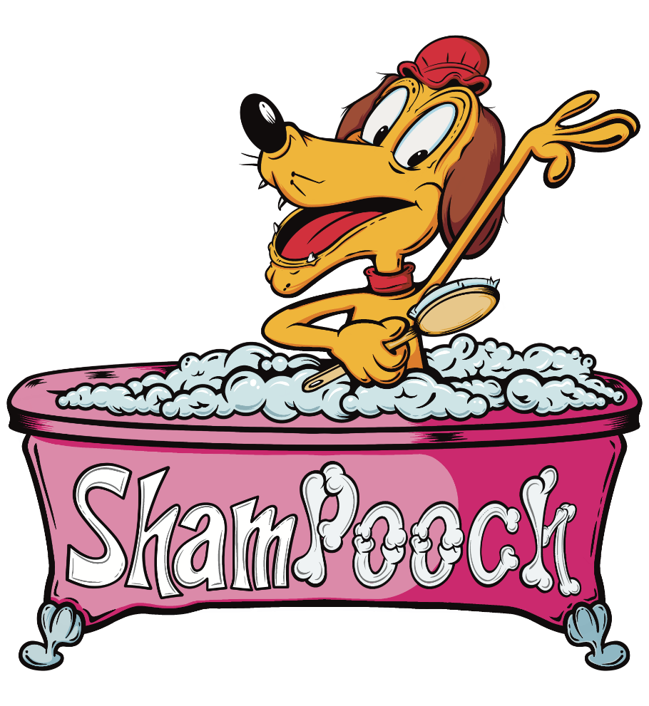 mascot logo design for a dog groomer called ShamPooch