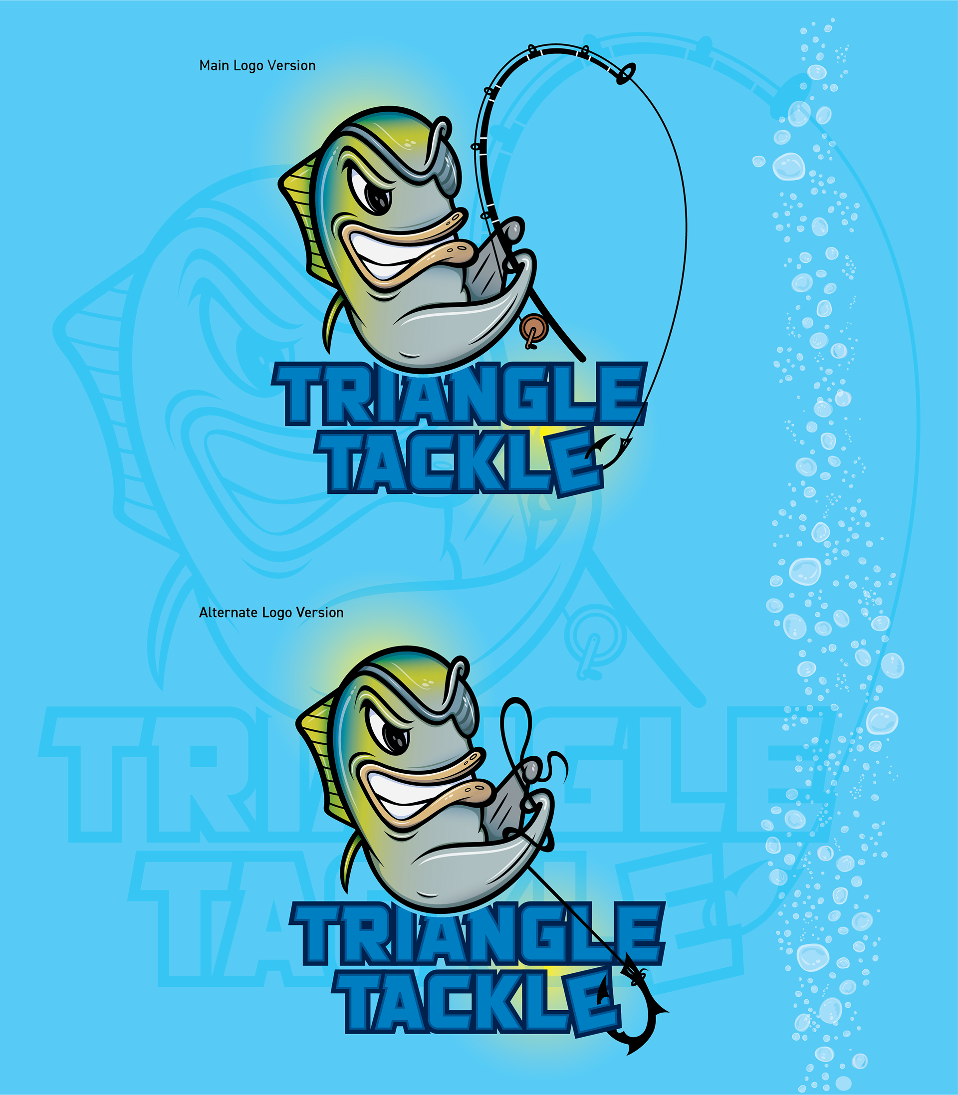Triangle Tackle mascot logo featuring a yellowfin tuna illustration
